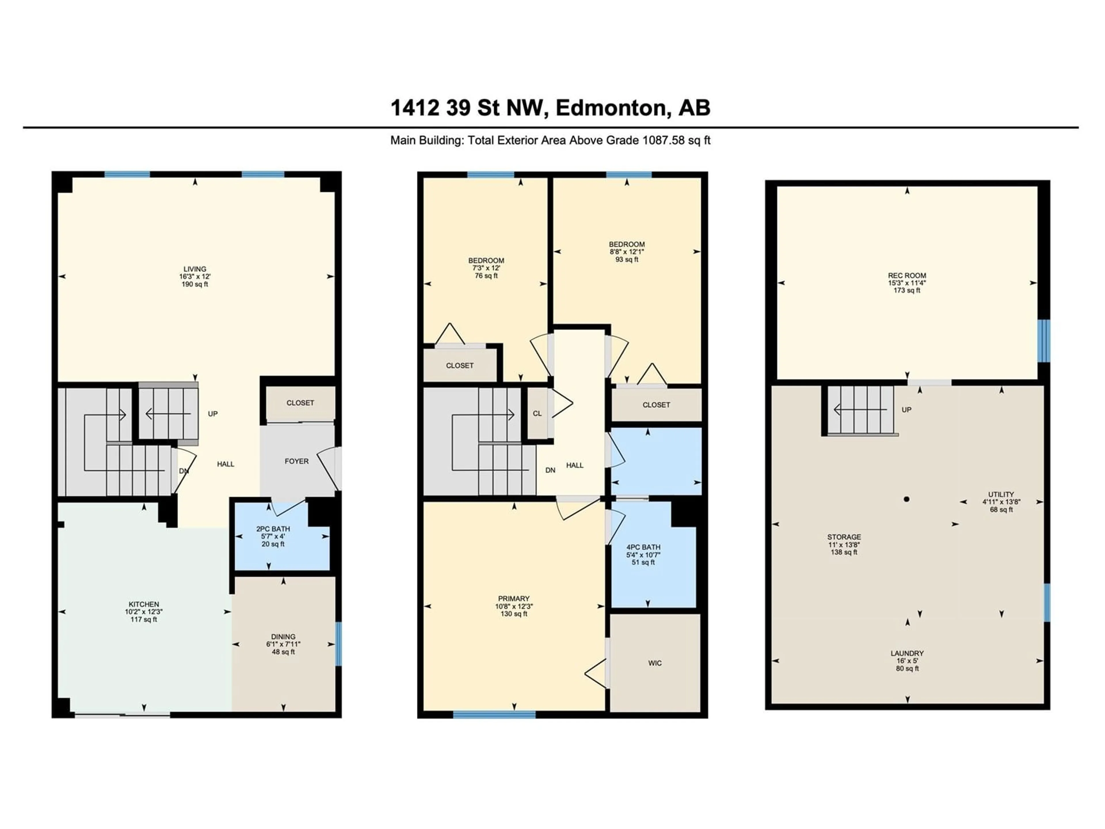 Floor plan for 1412 39 ST NW, Edmonton Alberta T6L2M7