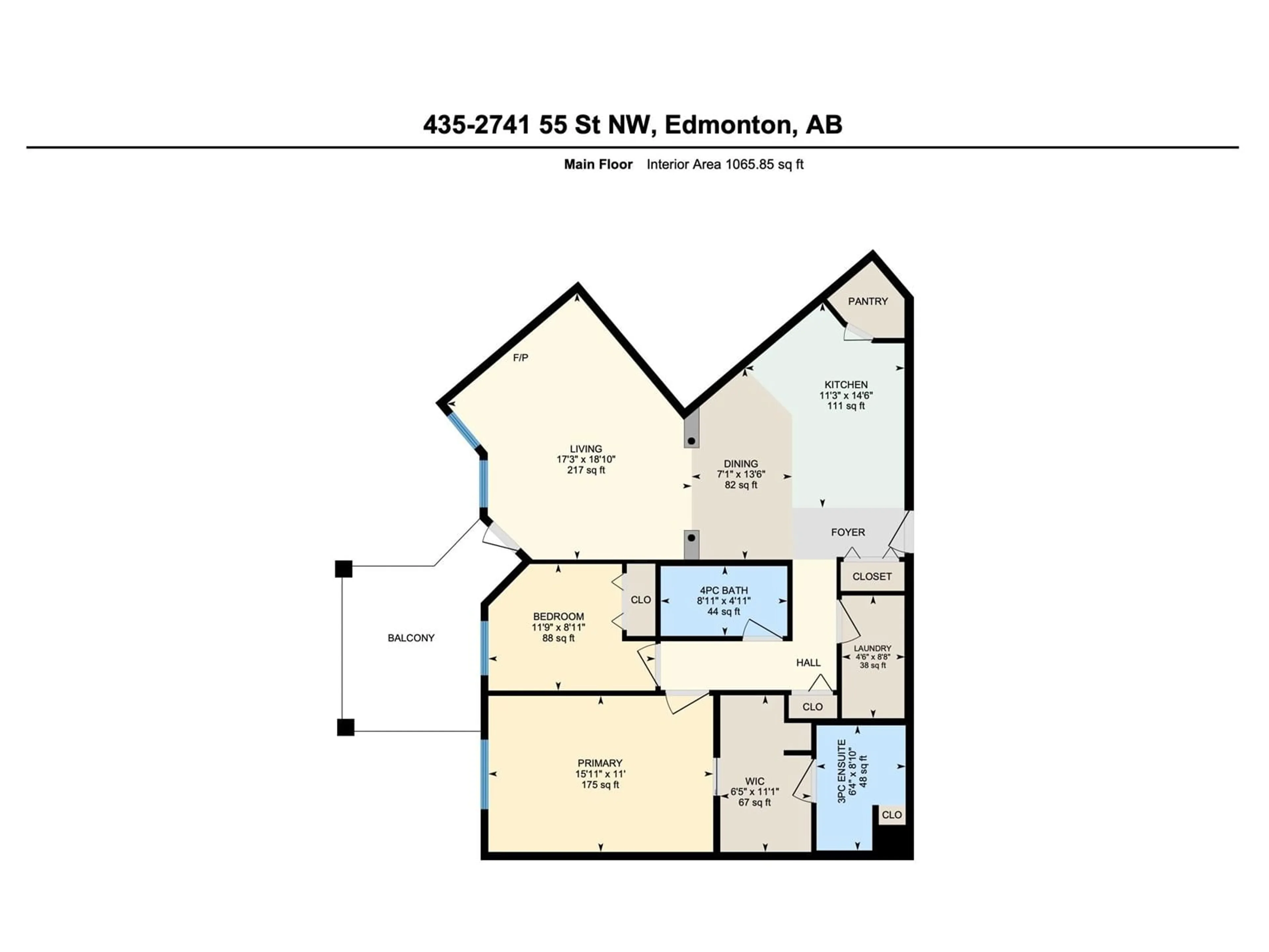 Floor plan for #435 2741 55 ST NW, Edmonton Alberta T6L7G7