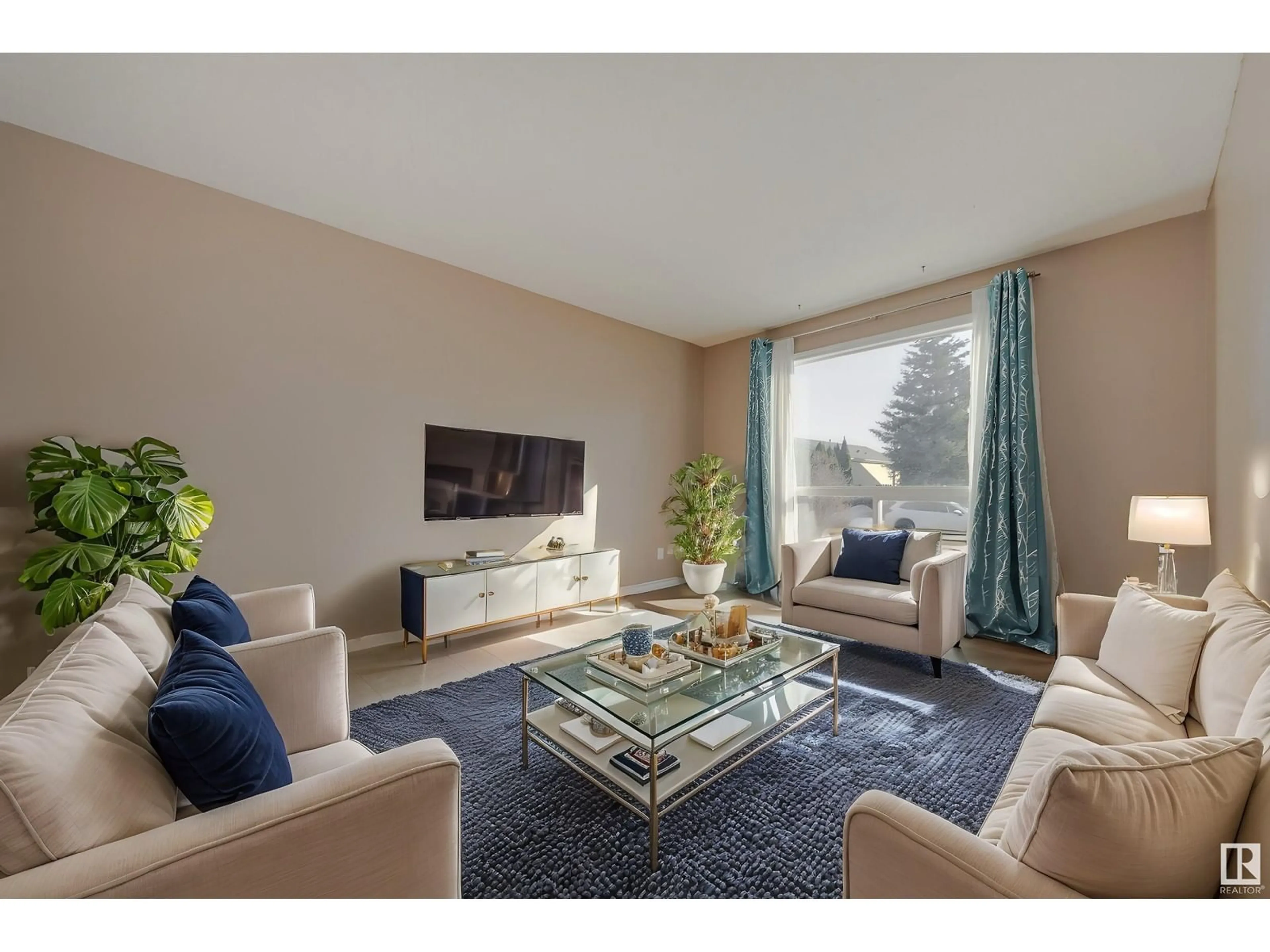 Living room with furniture, carpet floor for 32 BIRCH DR, Gibbons Alberta T0A1N0