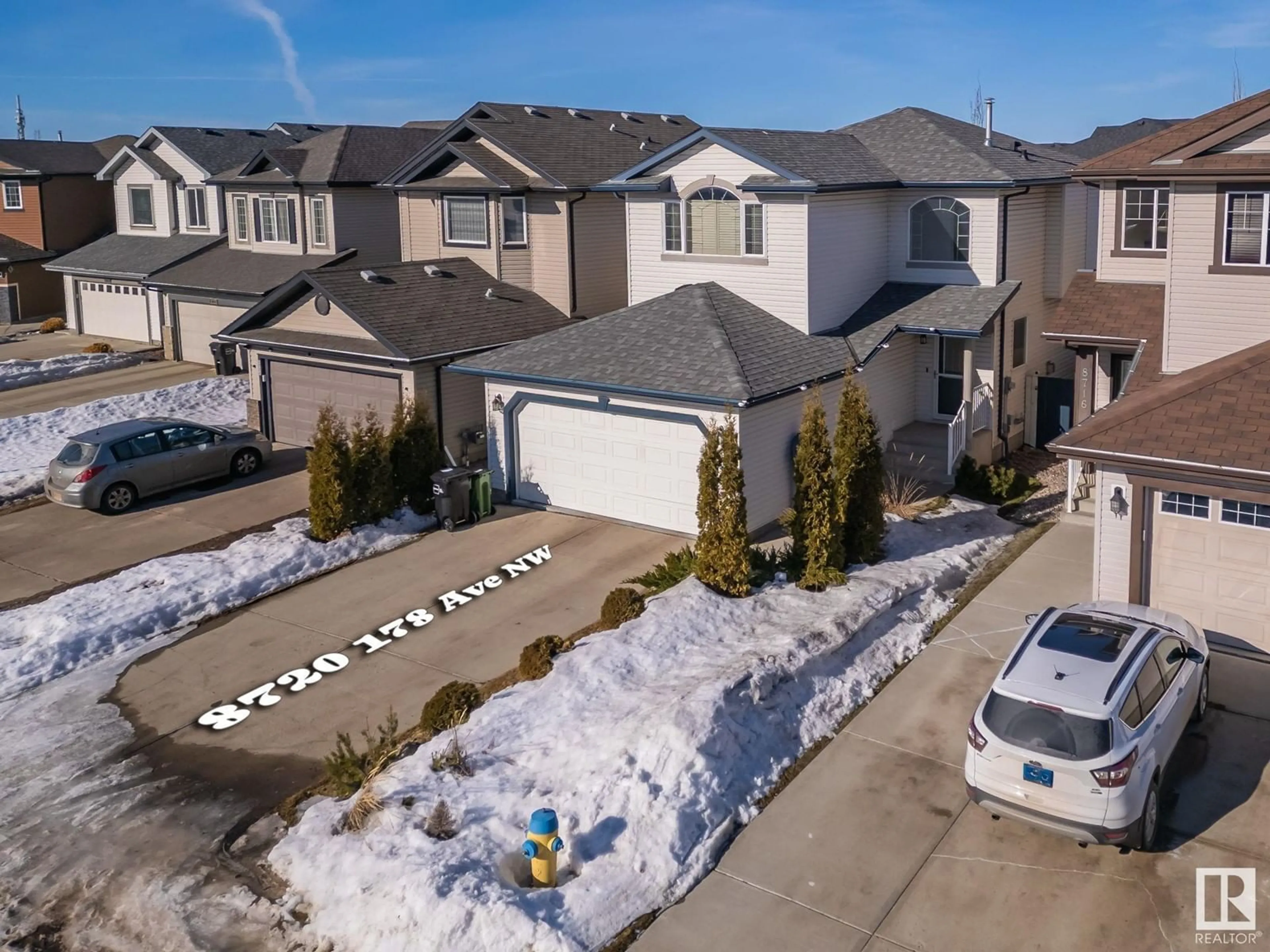 A pic from outside/outdoor area/front of a property/back of a property/a pic from drone, street for 8720 178 AV NW NW, Edmonton Alberta T5Z0B8