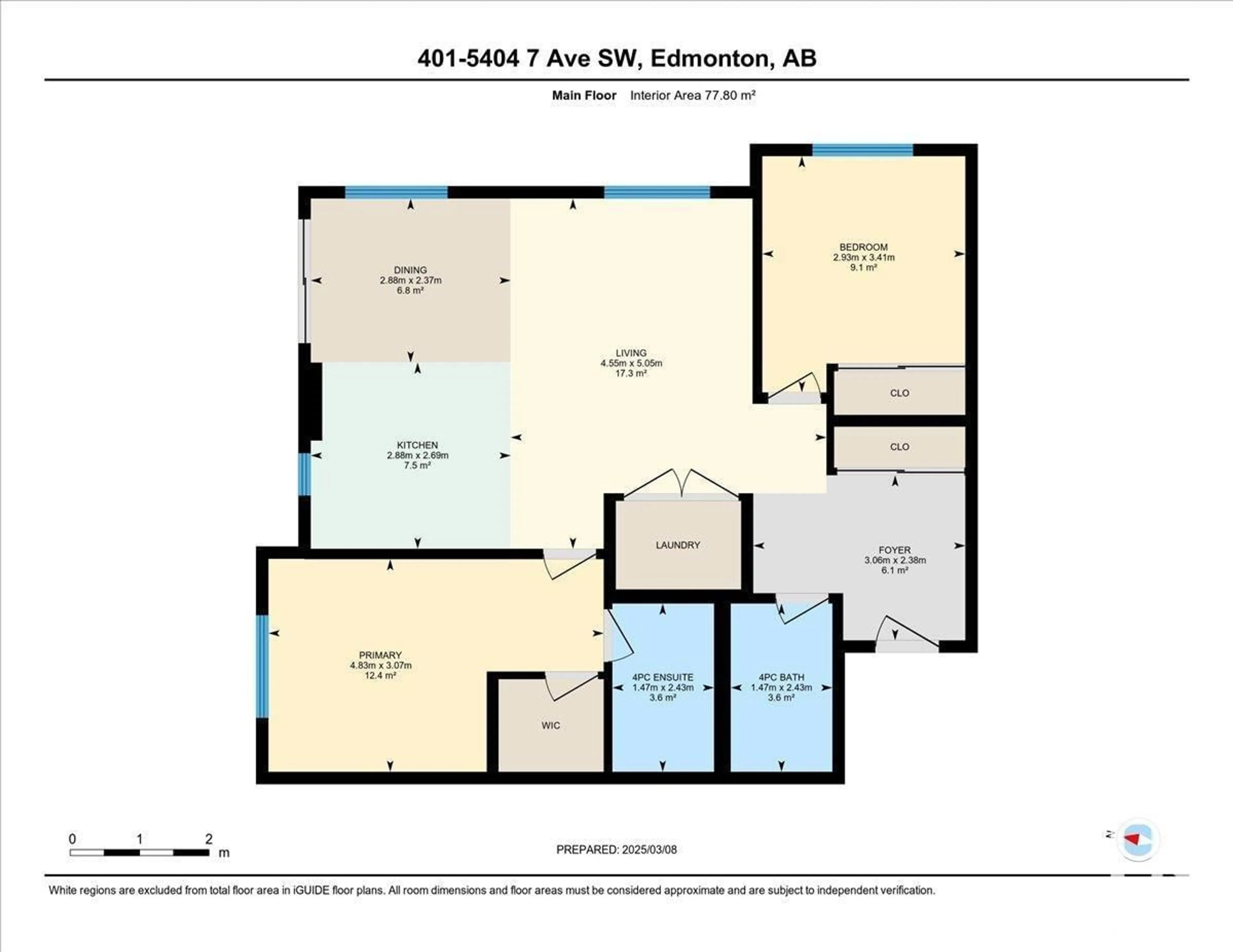 Floor plan for #401 5404 7 AV SW SW, Edmonton Alberta T6X2K4