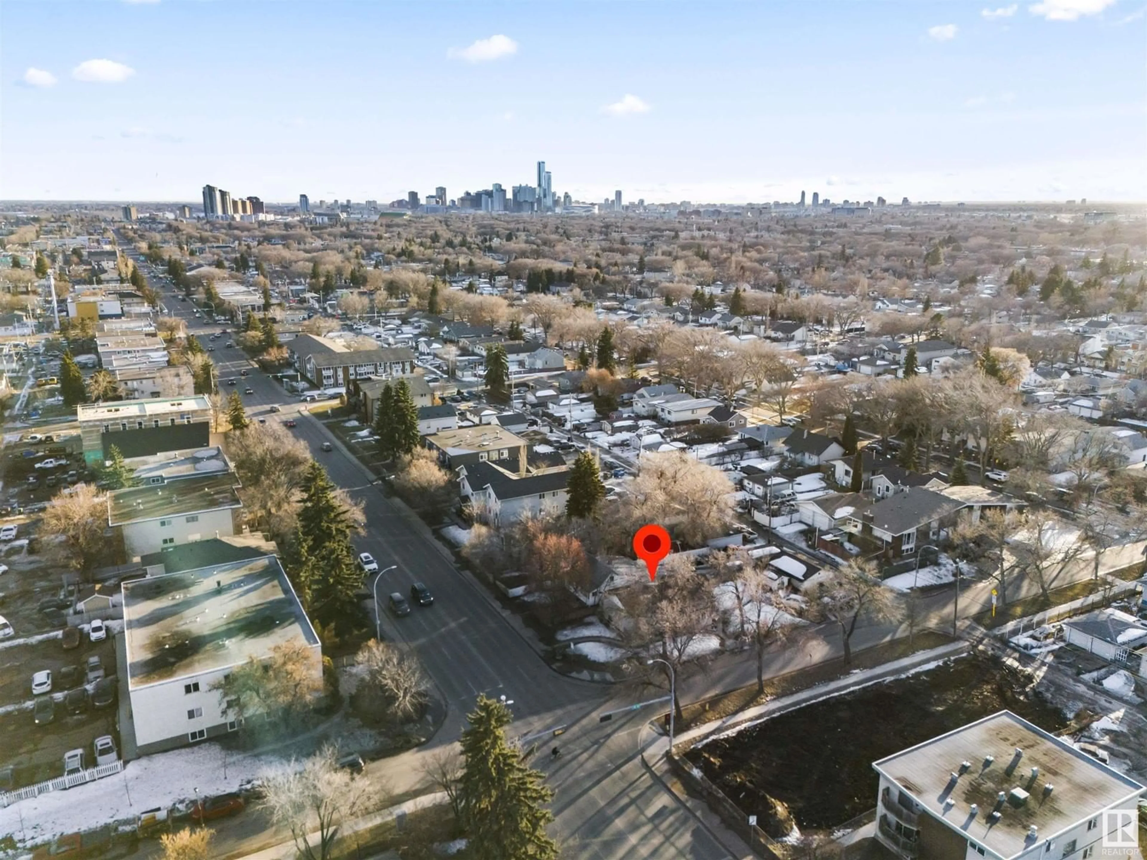 A pic from outside/outdoor area/front of a property/back of a property/a pic from drone, city buildings view from balcony for 12350 82 ST NW, Edmonton Alberta T5B2X2