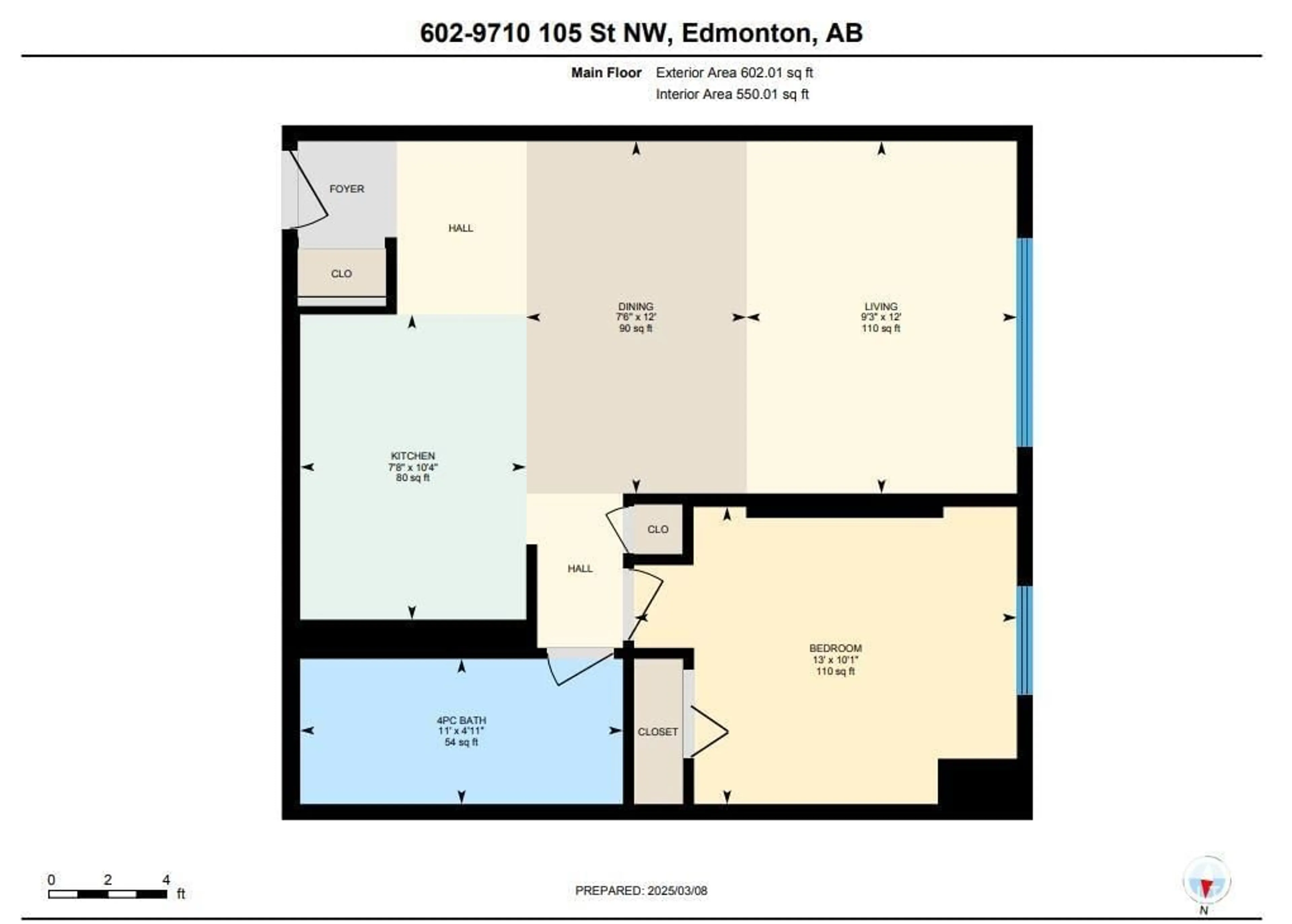 Floor plan for #602 9710 105 ST NW, Edmonton Alberta T5K1A4