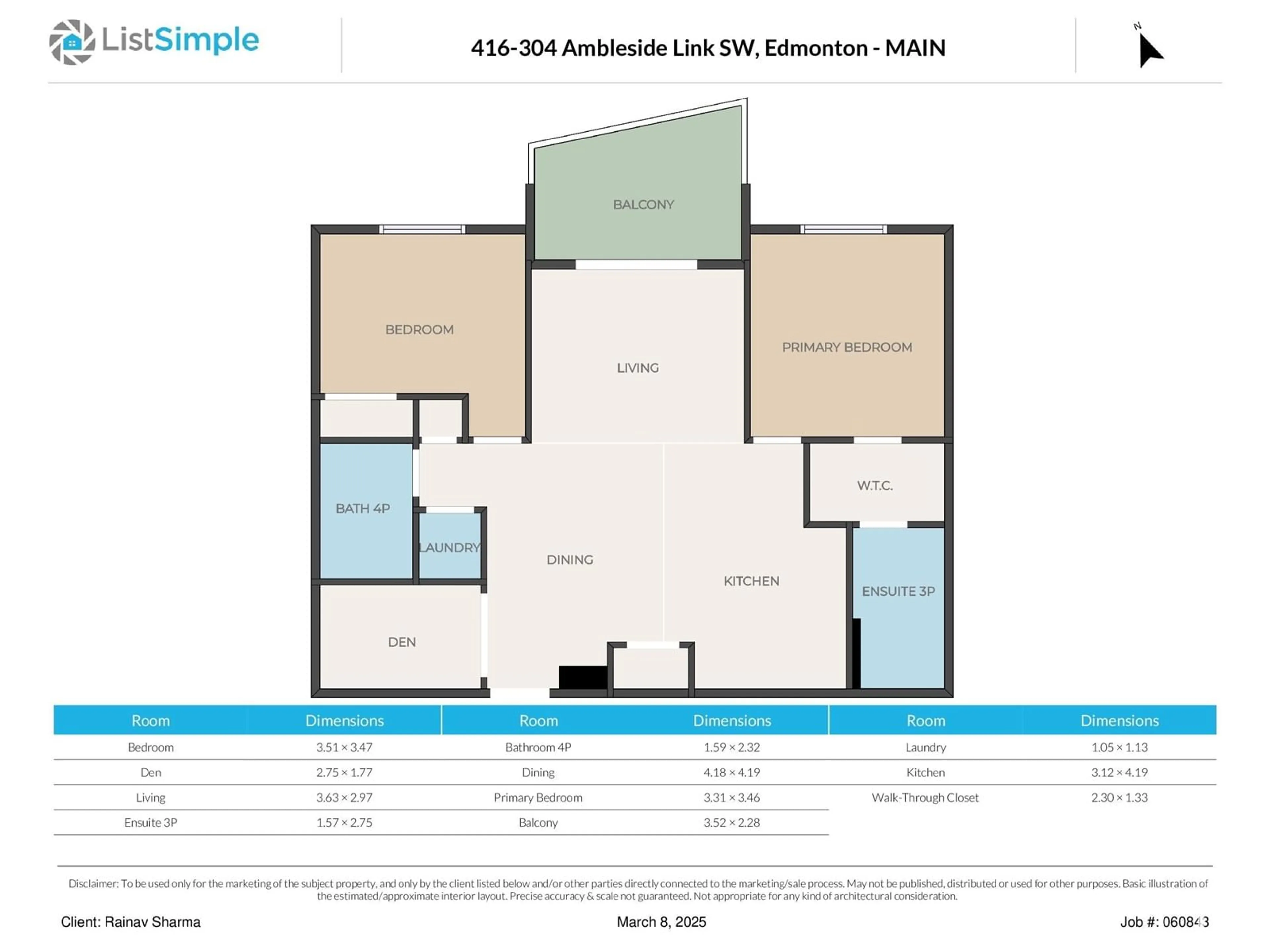 Floor plan for #416 304 AMBLESIDE LI SW, Edmonton Alberta T6W0V2