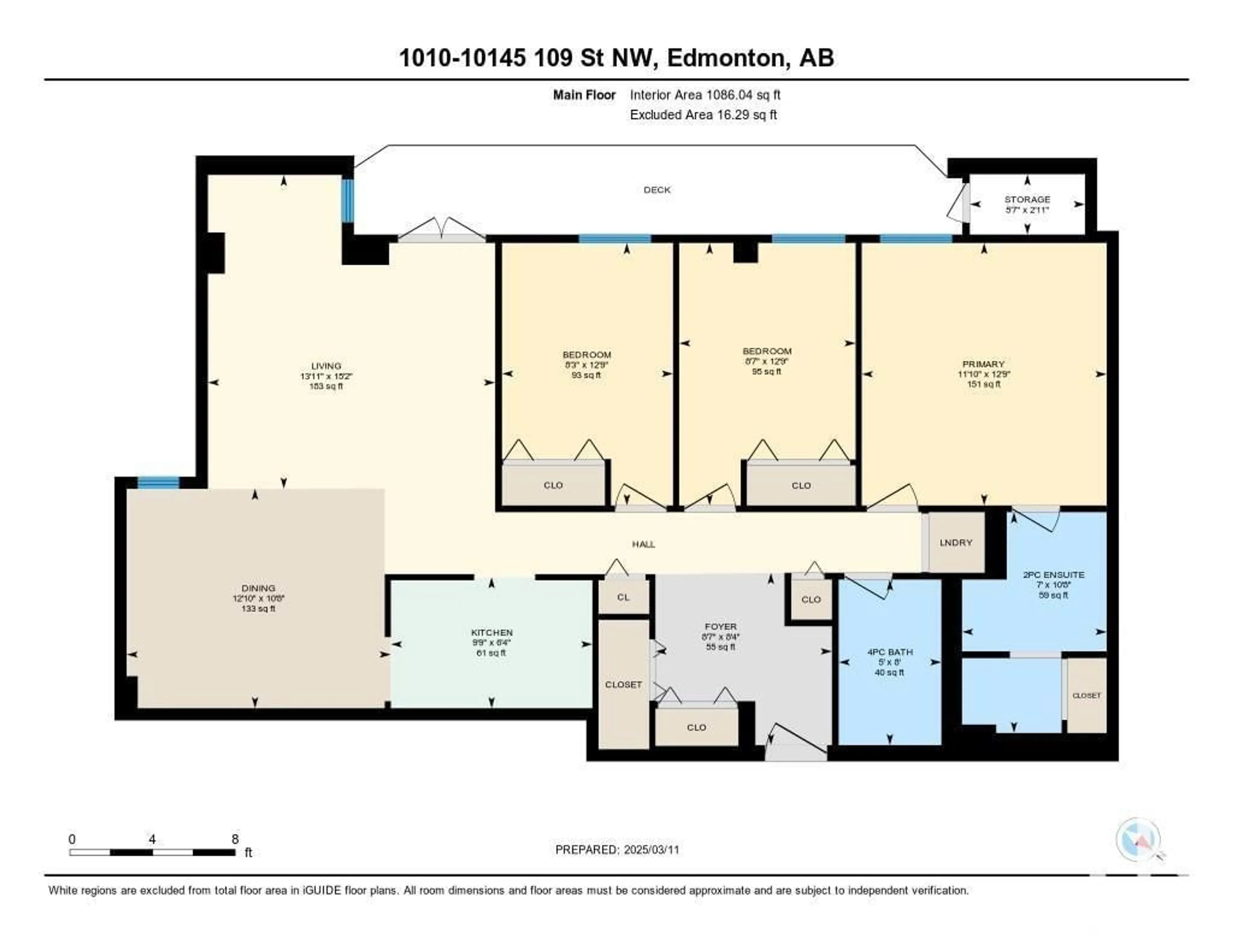 Floor plan for #1010 10145 109 ST NW, Edmonton Alberta T5J3M5