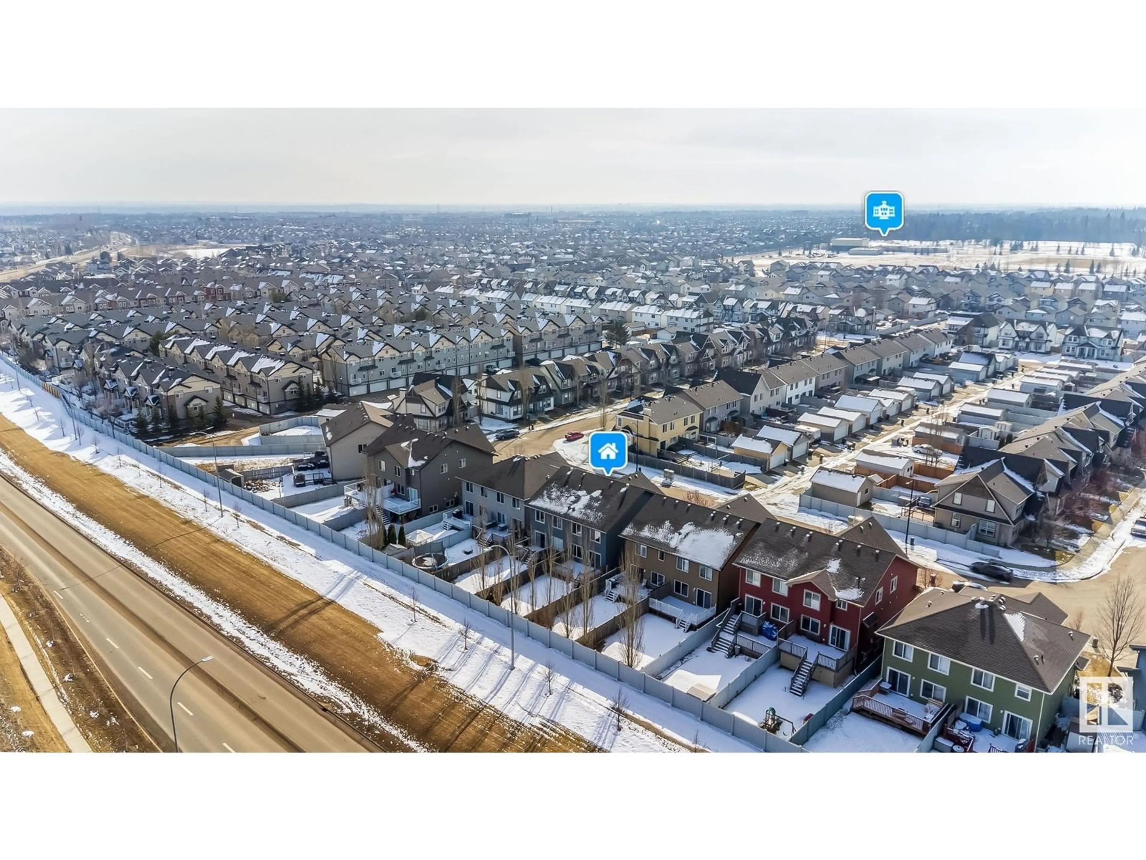 A pic from outside/outdoor area/front of a property/back of a property/a pic from drone, city buildings view from balcony for 21318 61 AV NW, Edmonton Alberta T6M0J9