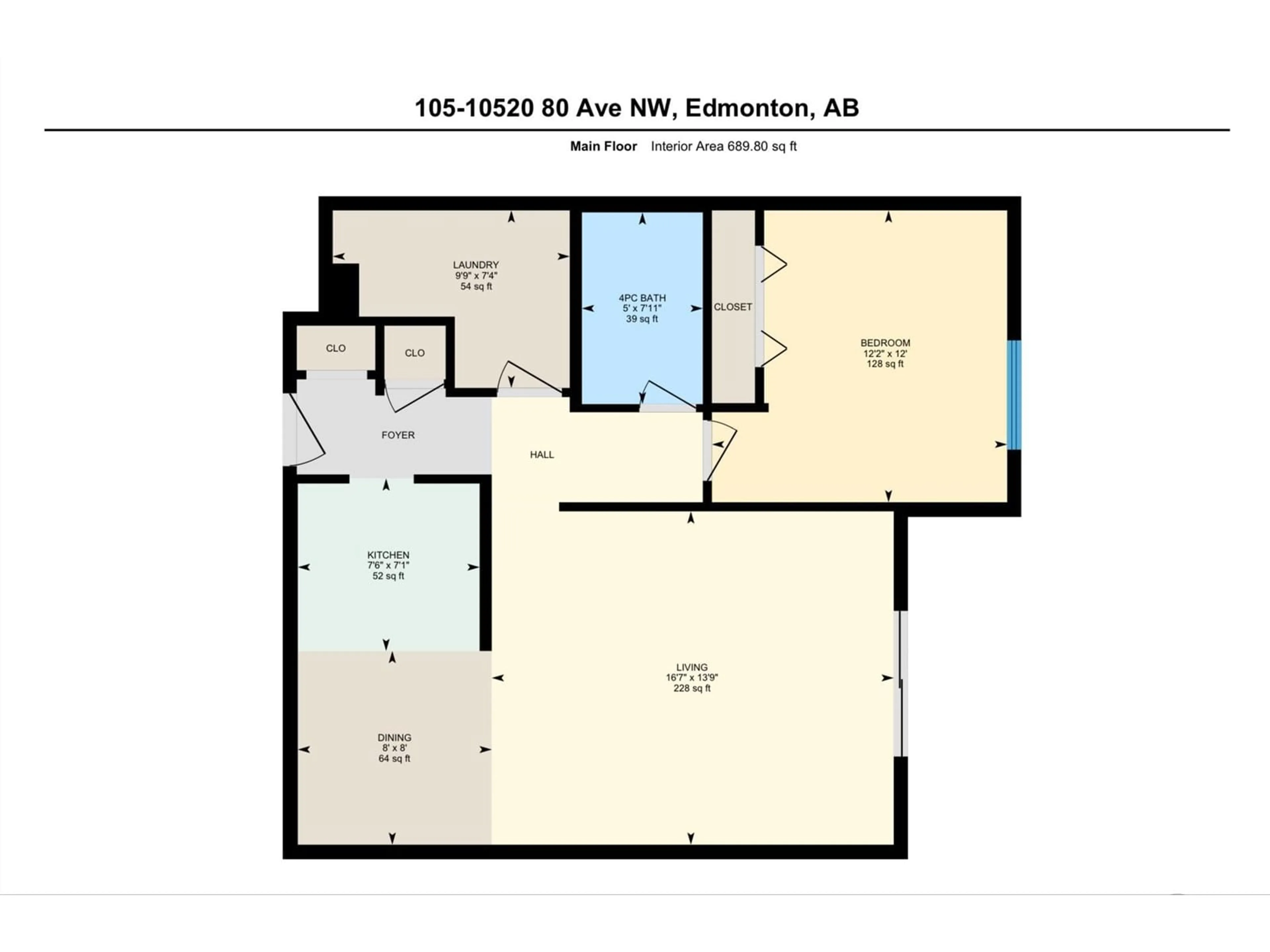 Floor plan for 105 - 10520 80 AV NW, Edmonton Alberta T6E1V3