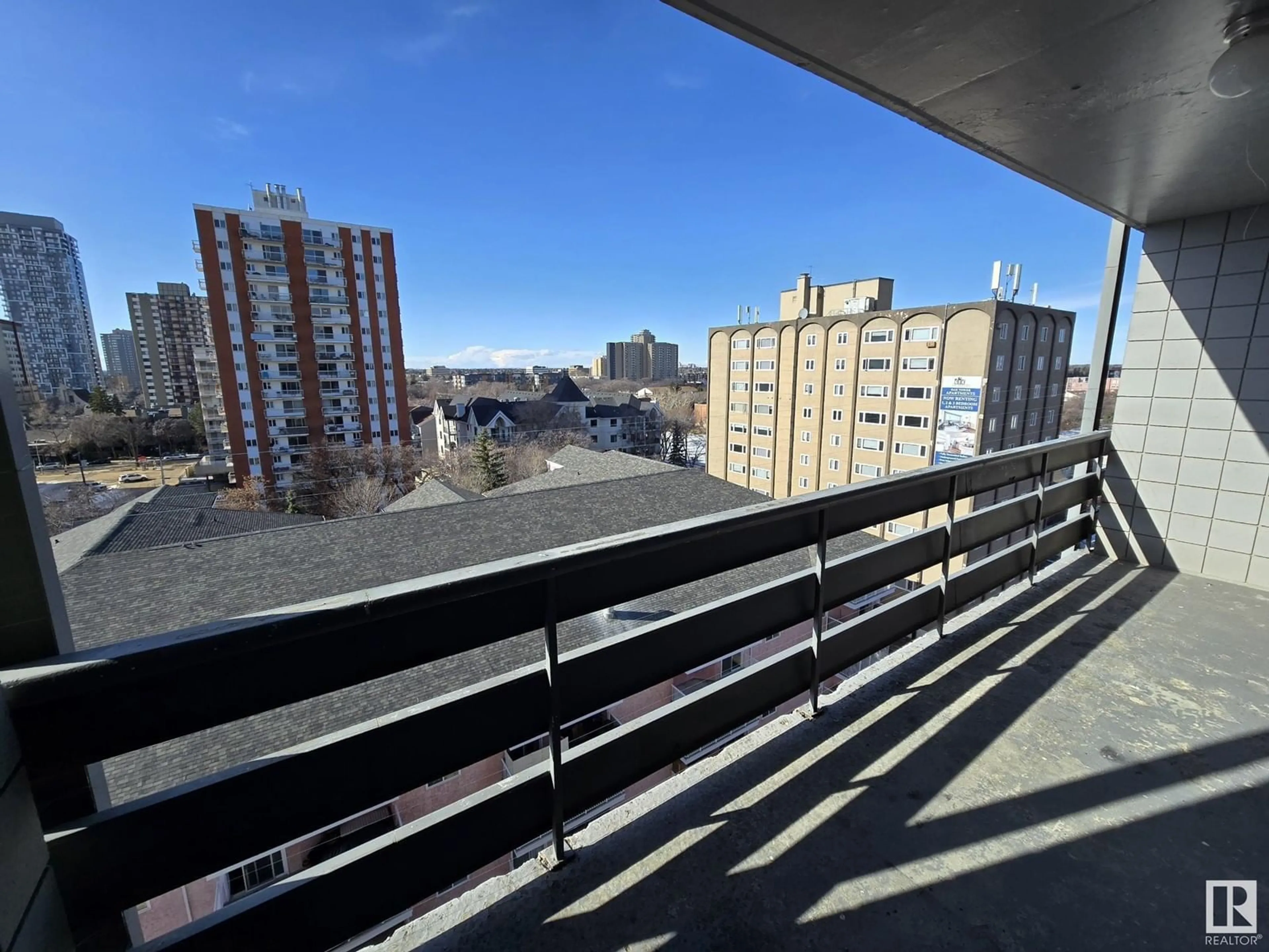 Balcony in the apartment, city buildings view from balcony for 10160 - 1002 116 ST NW, Edmonton Alberta T5K1V9