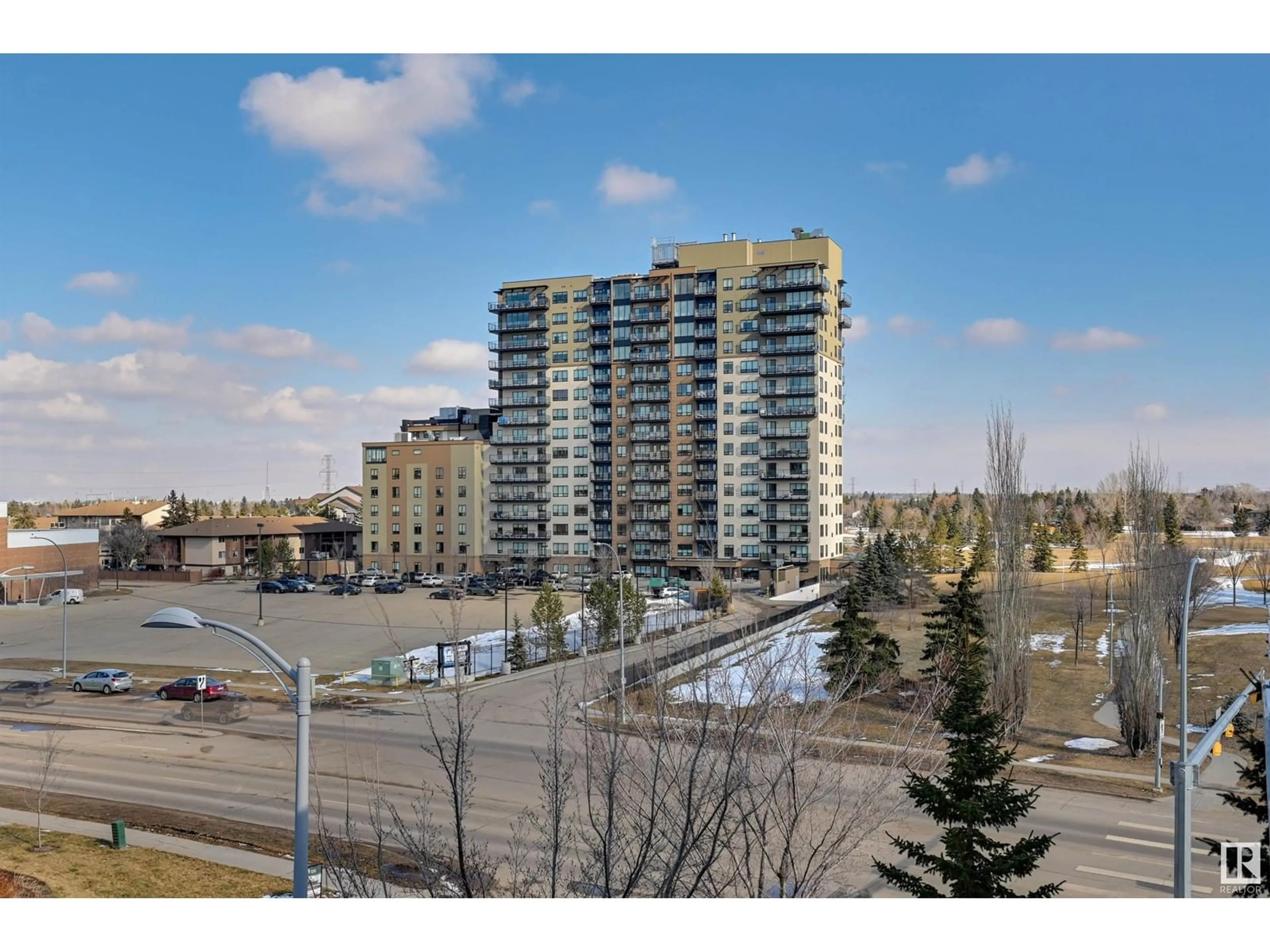 A pic from outside/outdoor area/front of a property/back of a property/a pic from drone, city buildings view from balcony for #407 2612 109 ST NW, Edmonton Alberta T6J3T1