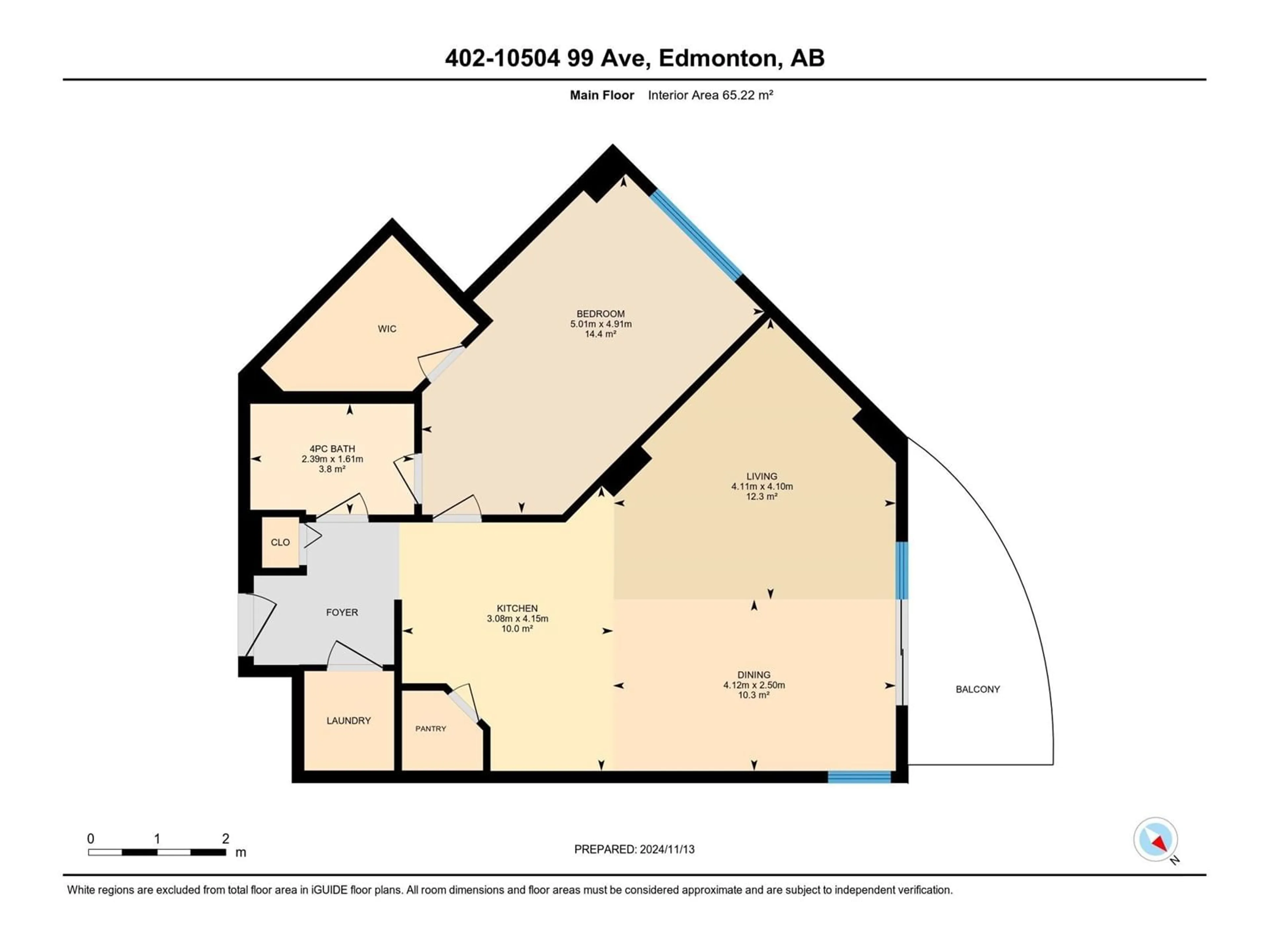 Floor plan for #402 10504 99 AV NW, Edmonton Alberta T5K1B2