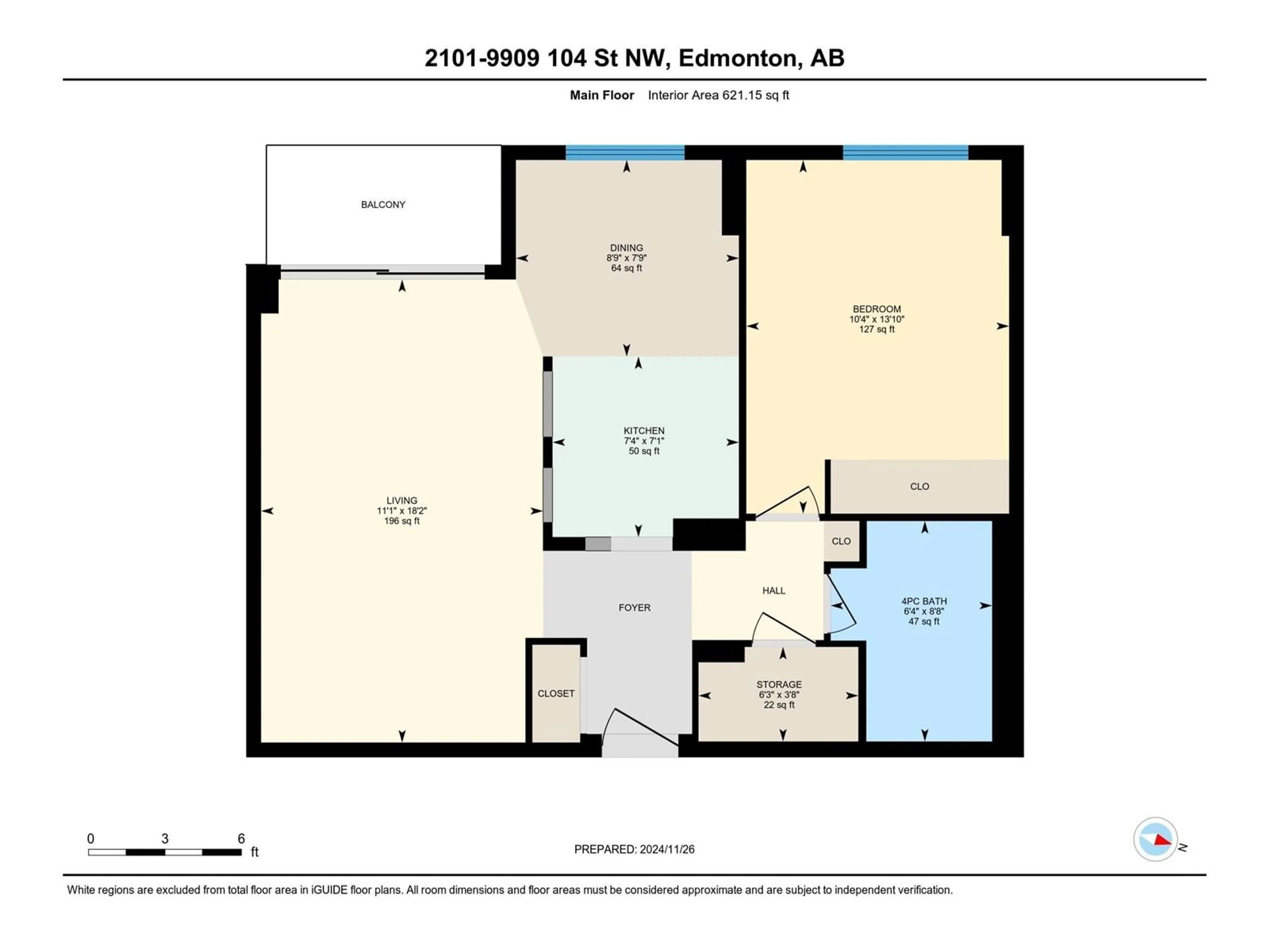 Floor plan for #2101 9909 104 ST NW, Edmonton Alberta T5K2G5