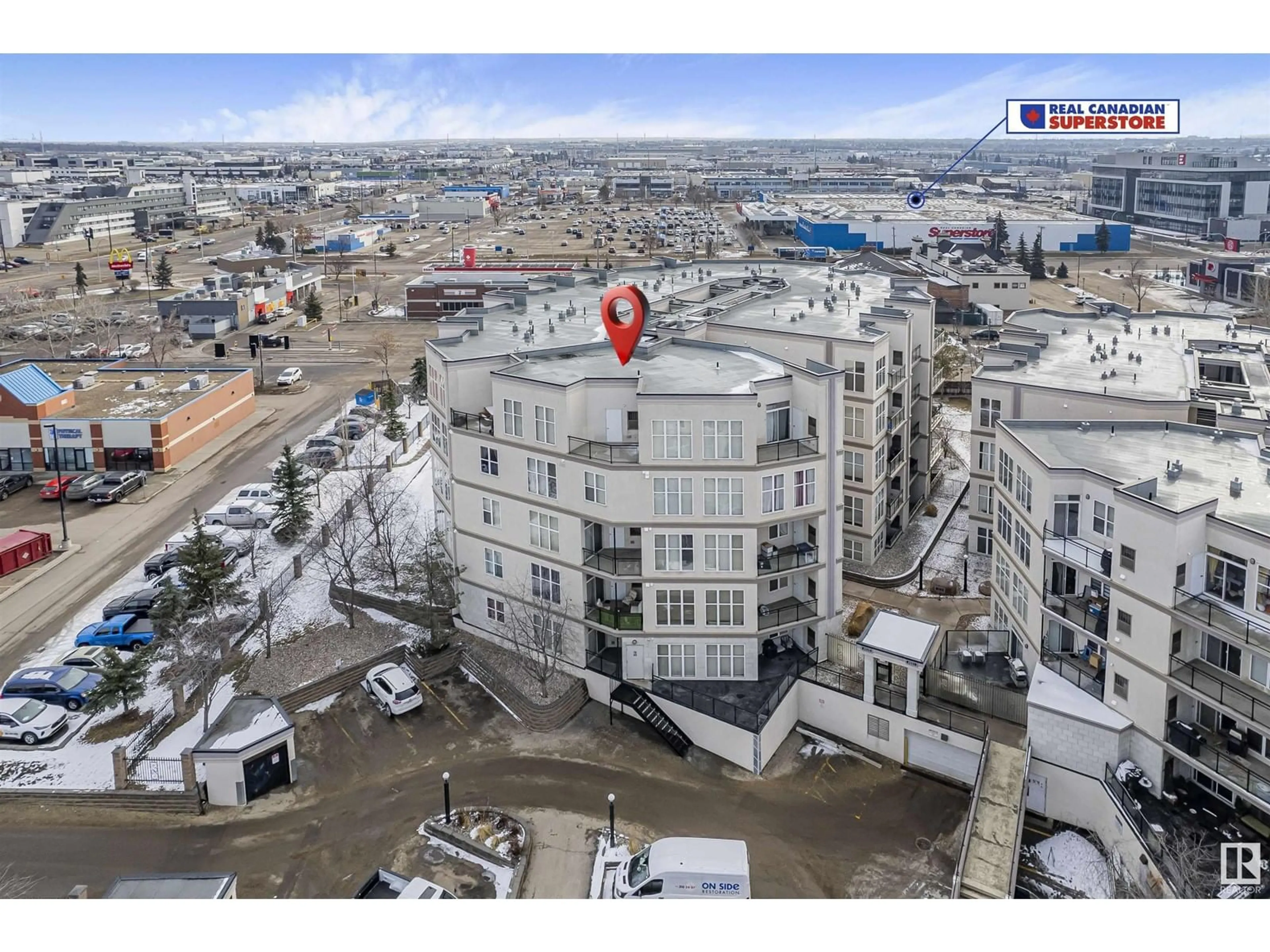 A pic from outside/outdoor area/front of a property/back of a property/a pic from drone, city buildings view from balcony for #107 4835 104A ST NW, Edmonton Alberta T6H0R5