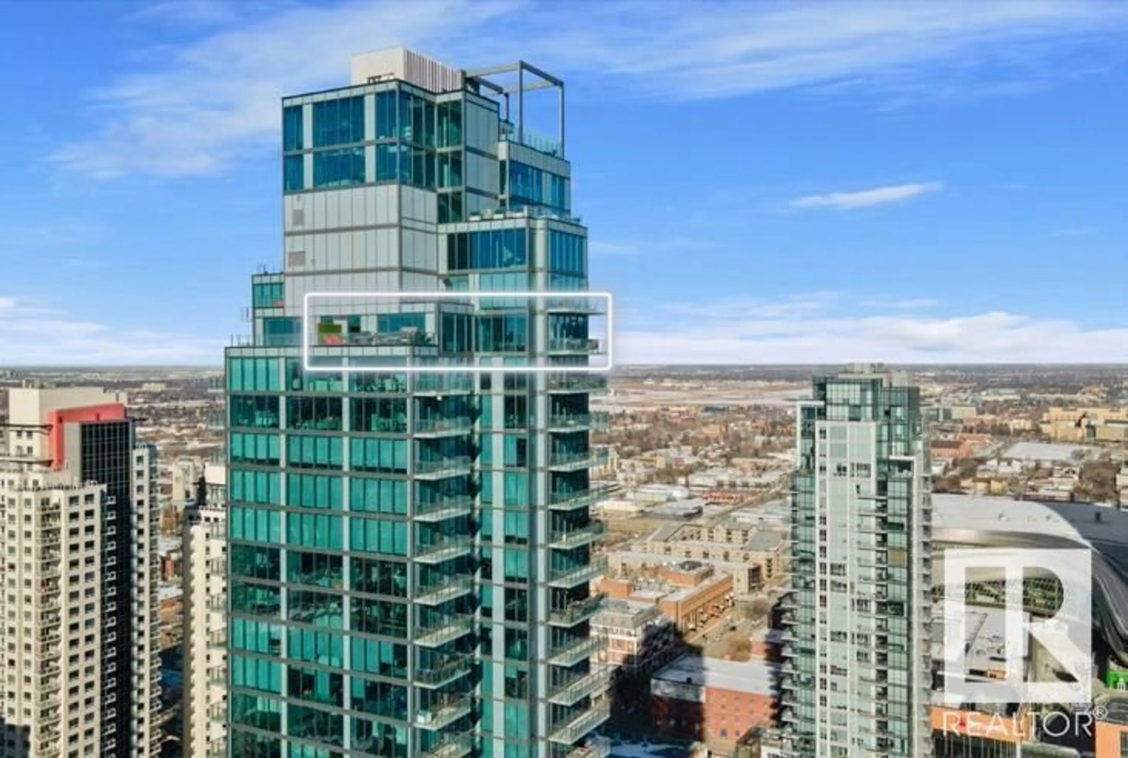A pic from outside/outdoor area/front of a property/back of a property/a pic from drone, city buildings view from balcony for 3901 10180 103 ST NW, Edmonton Alberta T5J0L1