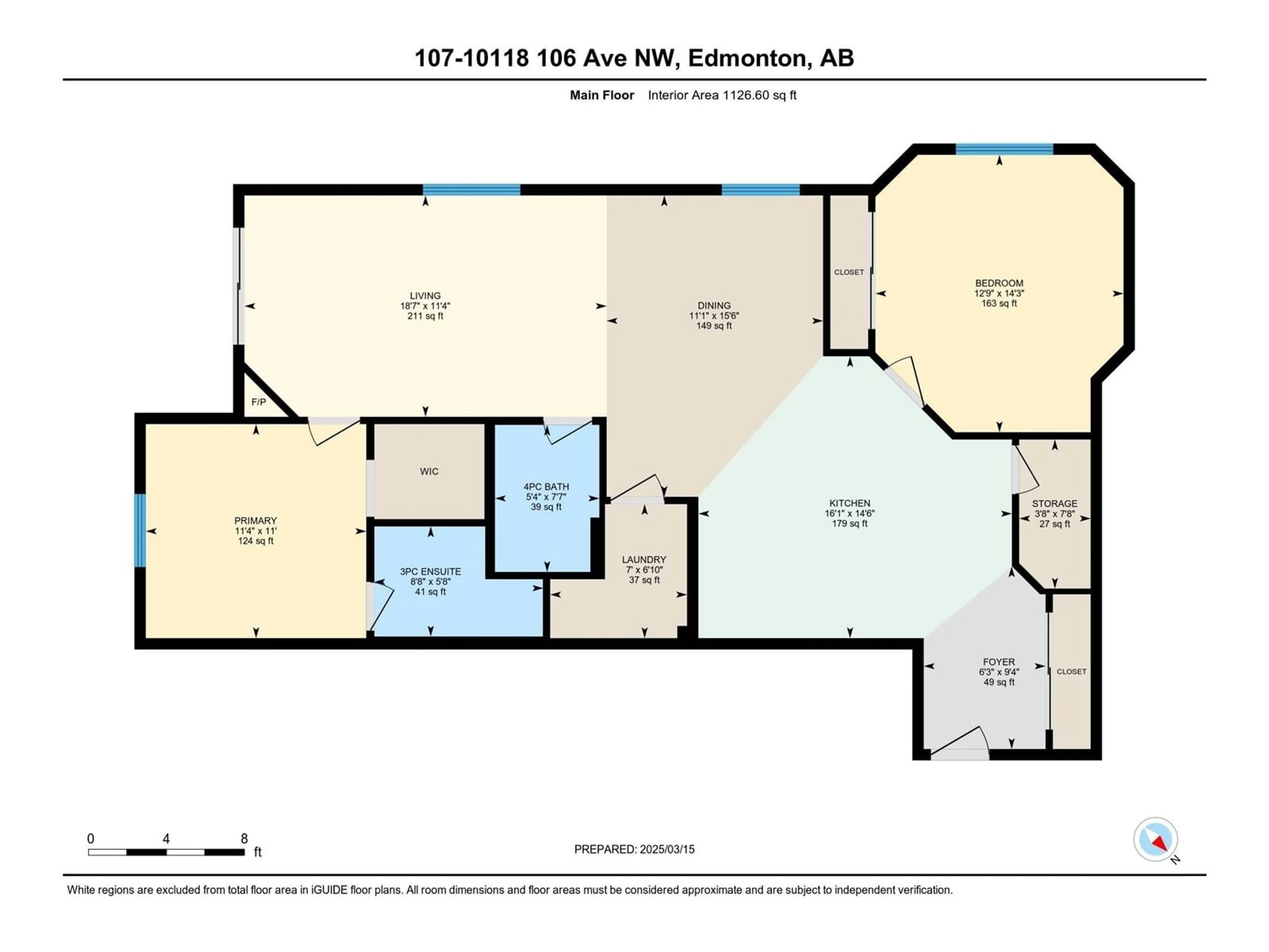 Floor plan for #107 - 10118 106 AV, Edmonton Alberta T5J3S4