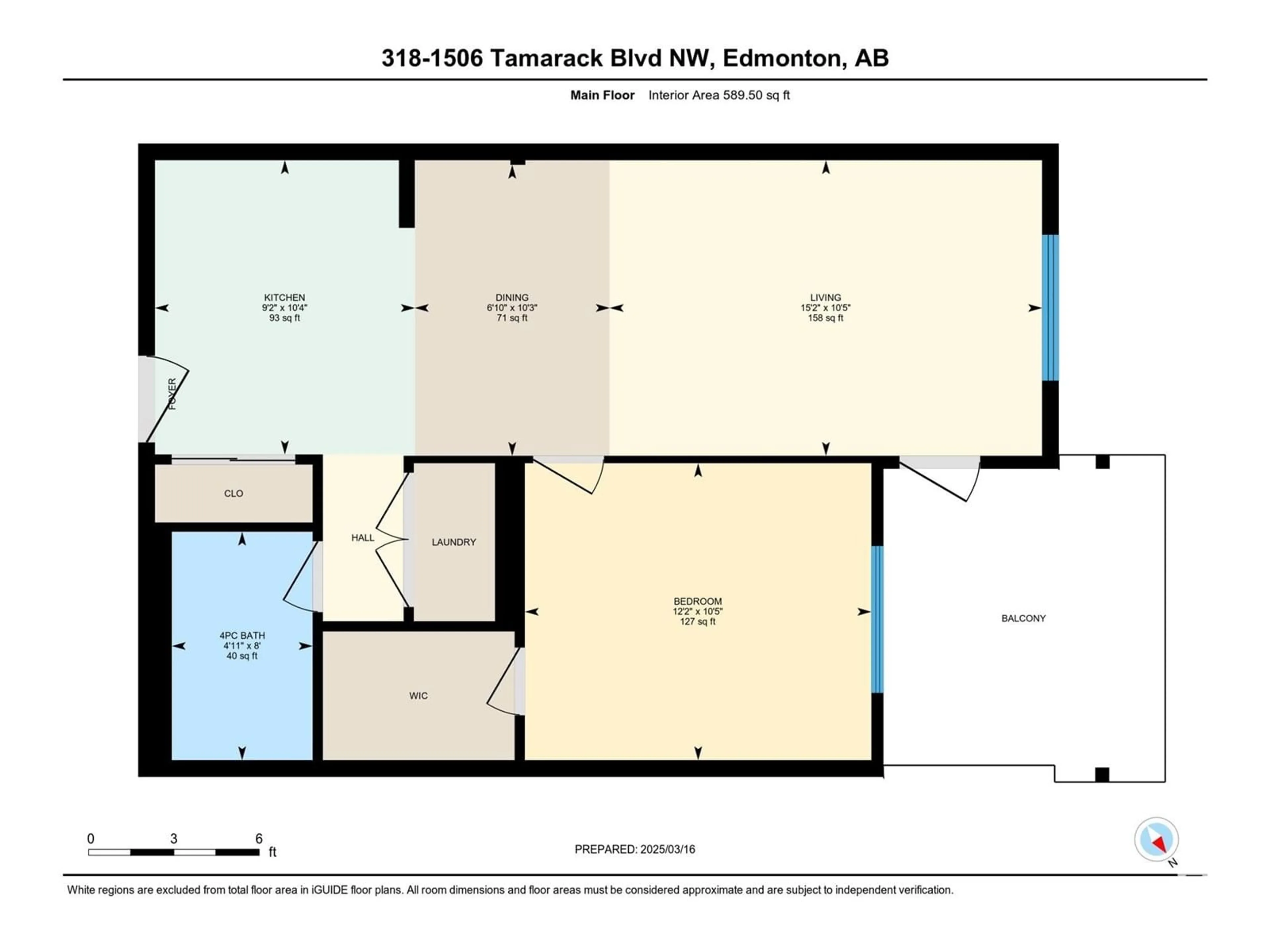 Floor plan for 318 - 1506 TAMARACK BV, Edmonton Alberta T6T2J5