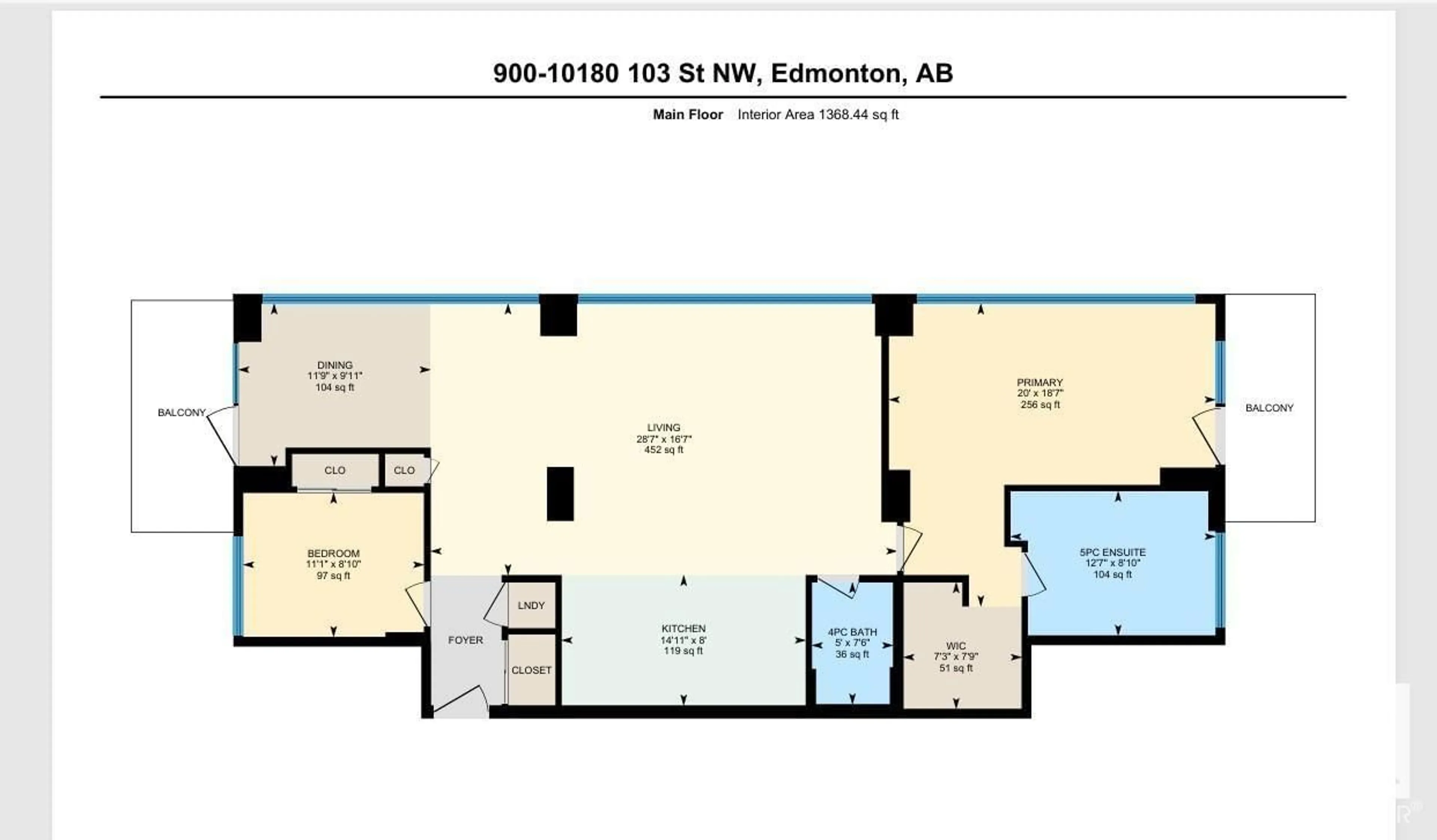 Floor plan for 900 10180 103 ST NW, Edmonton Alberta T5J0L1