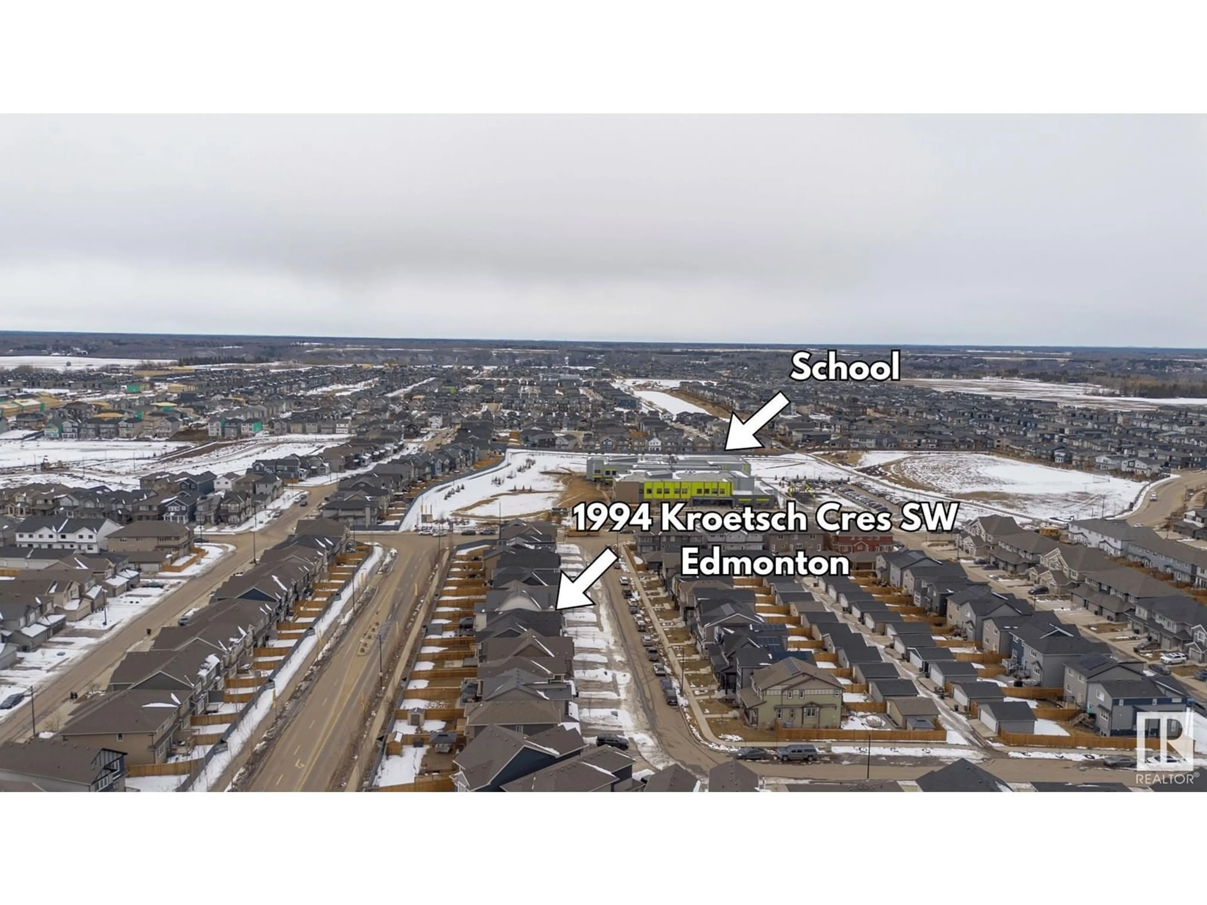 A pic from outside/outdoor area/front of a property/back of a property/a pic from drone, street for 1994 KROETSCH CR, Edmonton Alberta T6W4J4