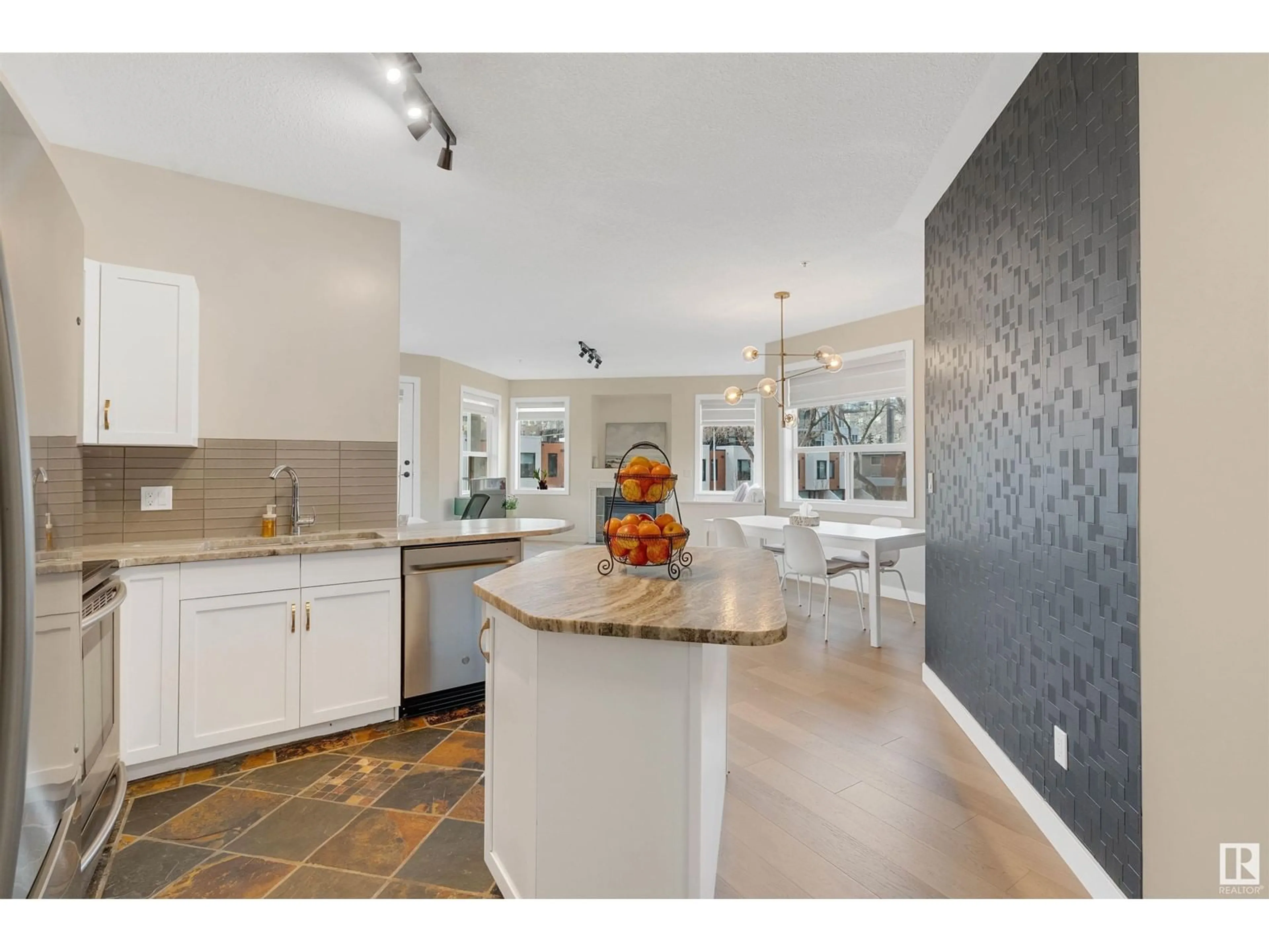 Open concept kitchen, ceramic/tile floor for 205 110 ST, Edmonton Alberta T5K2X1