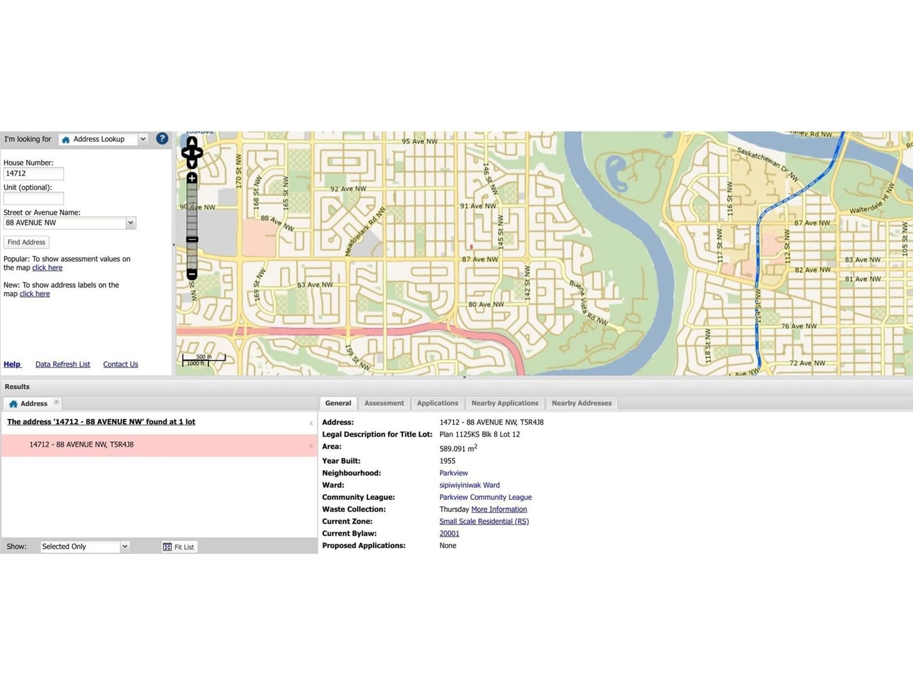 Picture of a map for 14712 88 AV, Edmonton Alberta T5R4J8