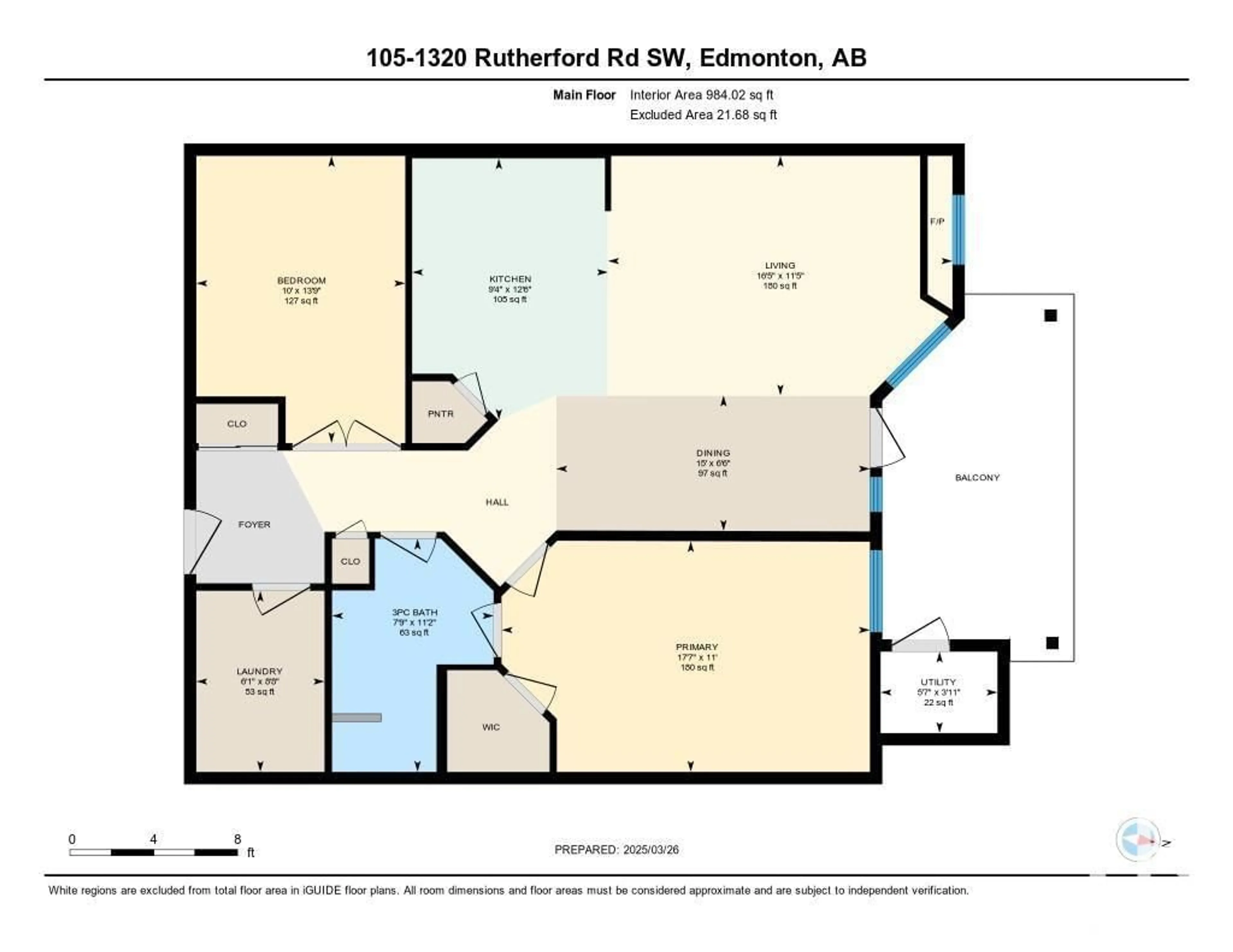 Floor plan for #105 - 1320 RUTHERFORD RD, Edmonton Alberta T6W0B6
