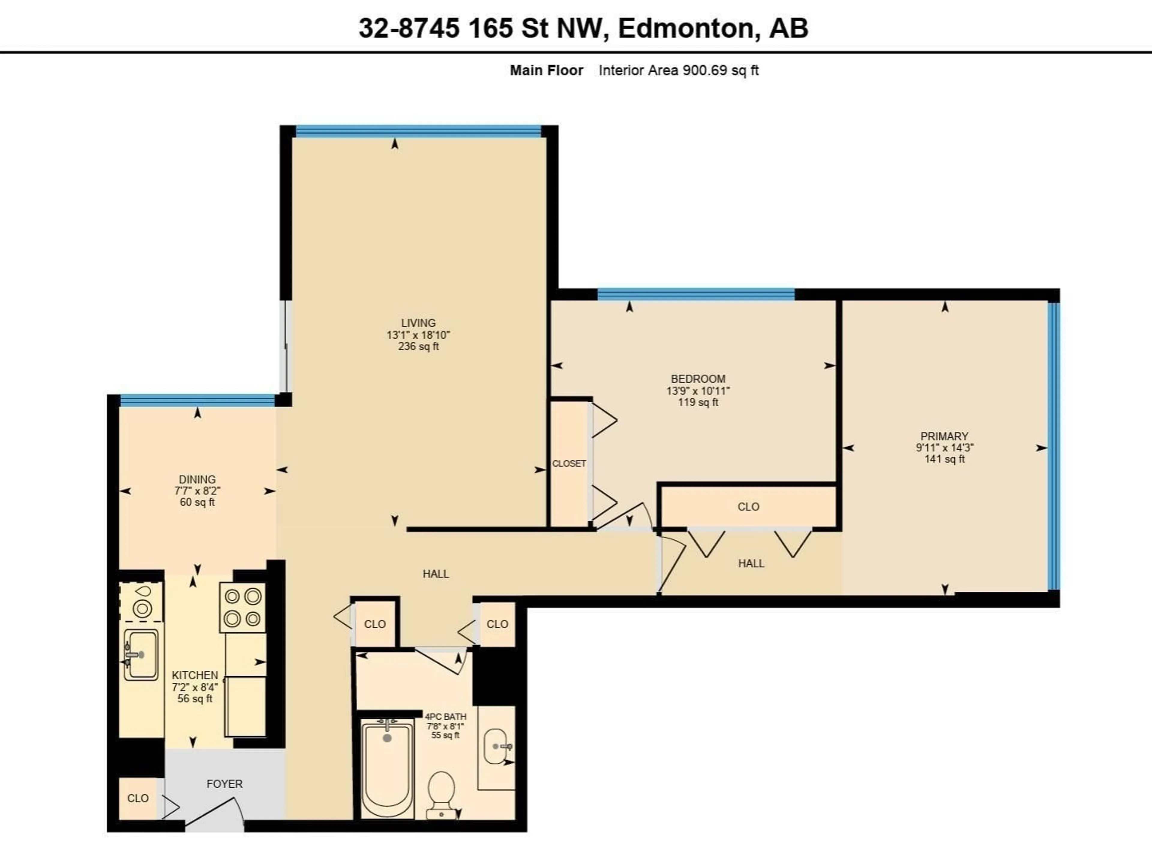 Floor plan for 32 - 8745 165 ST NW, Edmonton Alberta T5R2R7