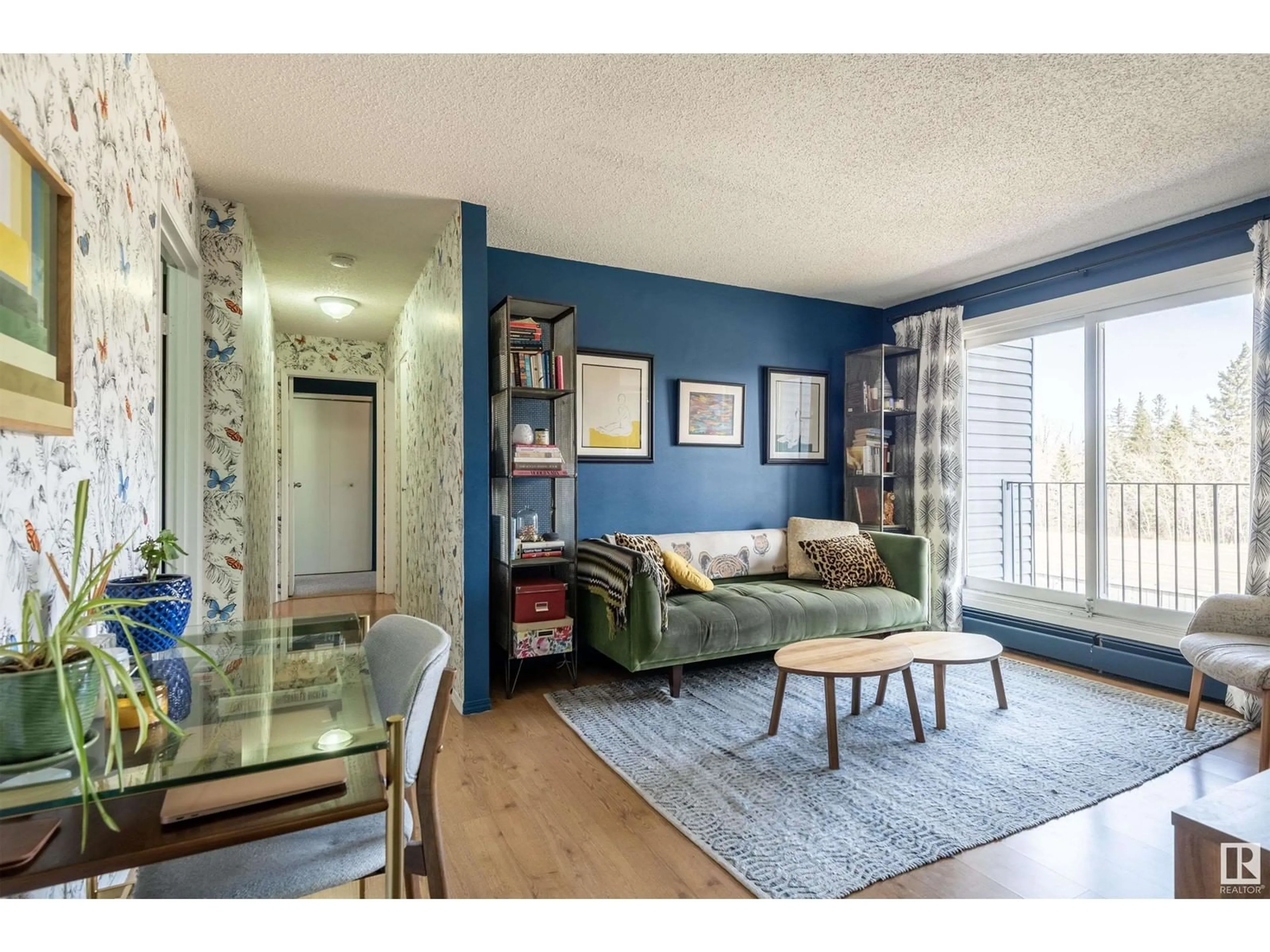Living room with furniture, wood/laminate floor for #202 - 7203 171 ST, Edmonton Alberta T5T2R1