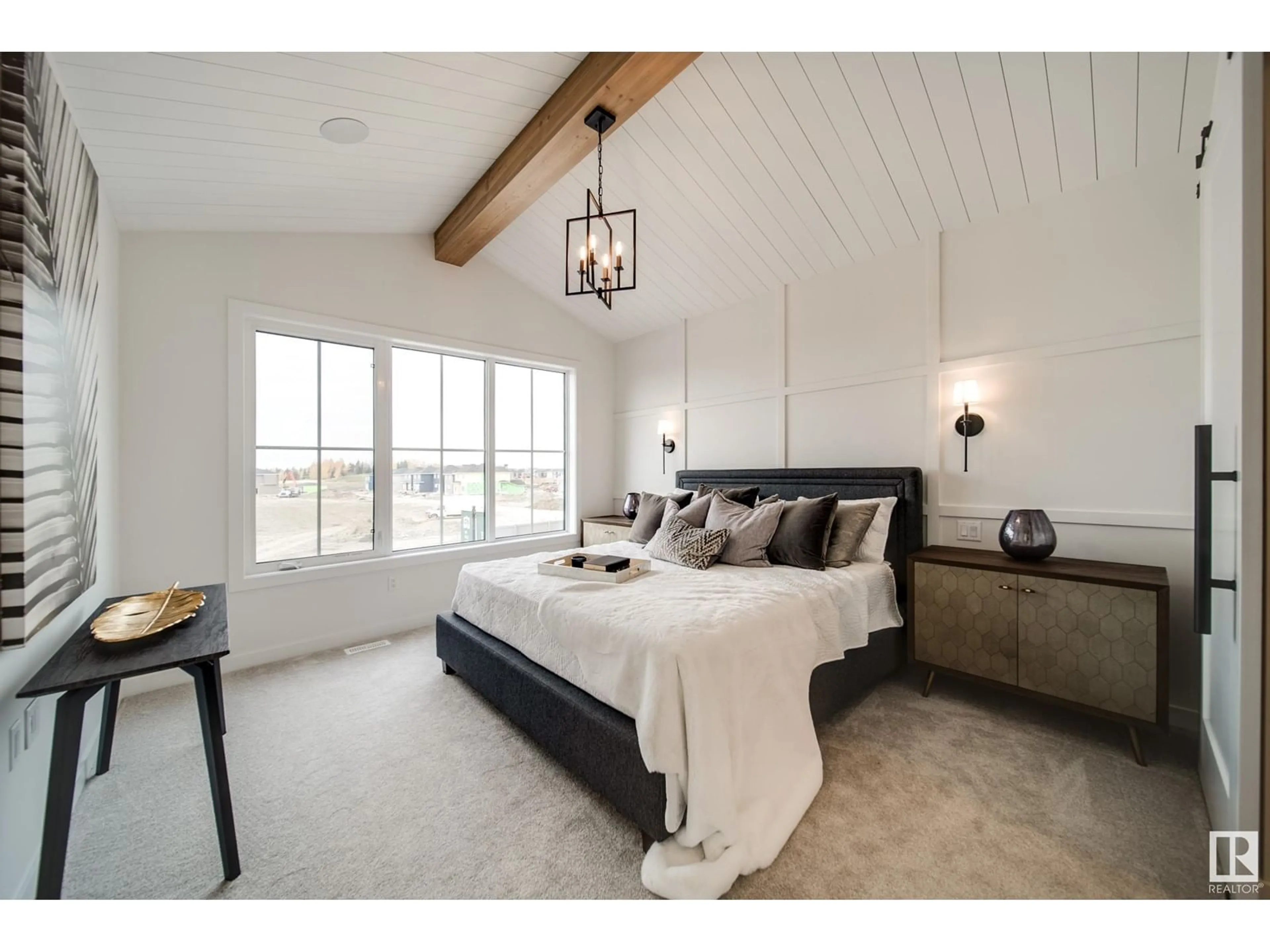 Bedroom with bed, wood/laminate floor for 30 CANNES CV, St. Albert Alberta T8T2C6
