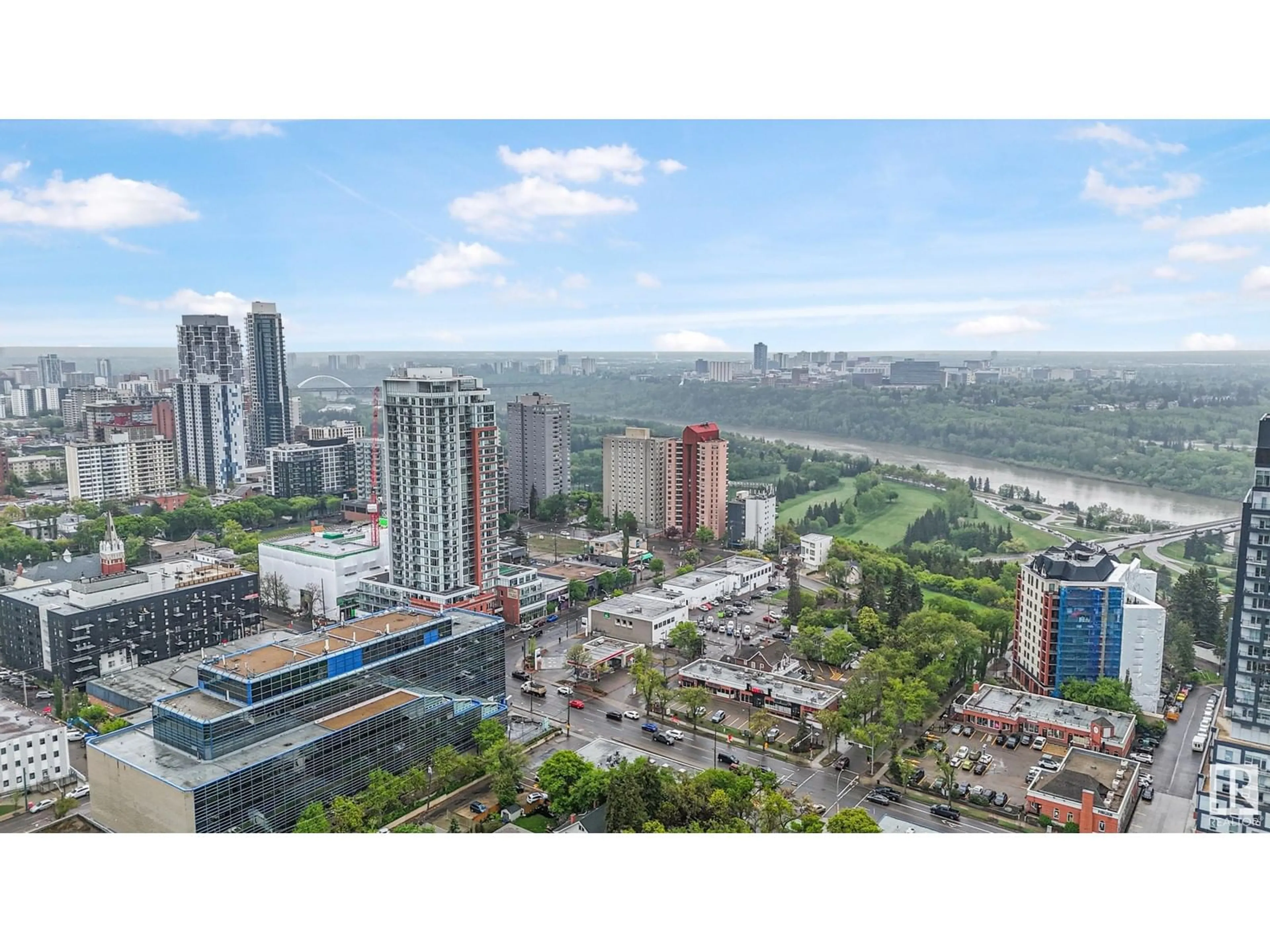 A pic from outside/outdoor area/front of a property/back of a property/a pic from drone, city buildings view from balcony for #203 - 12303 JASPER AV, Edmonton Alberta T5N3K7