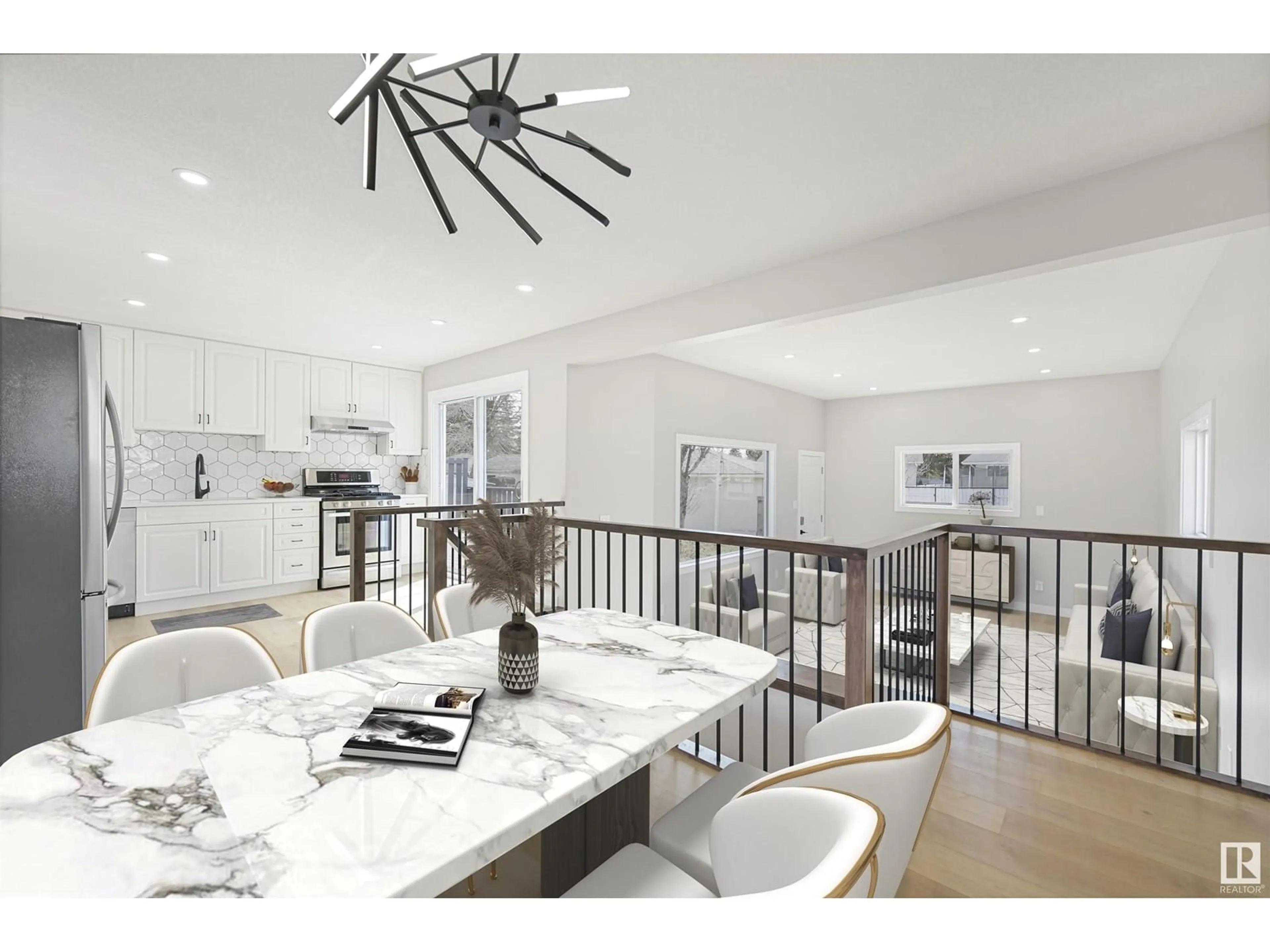 Open concept kitchen, ceramic/tile floor for 15705 86 AV NW, Edmonton Alberta T5R4C5