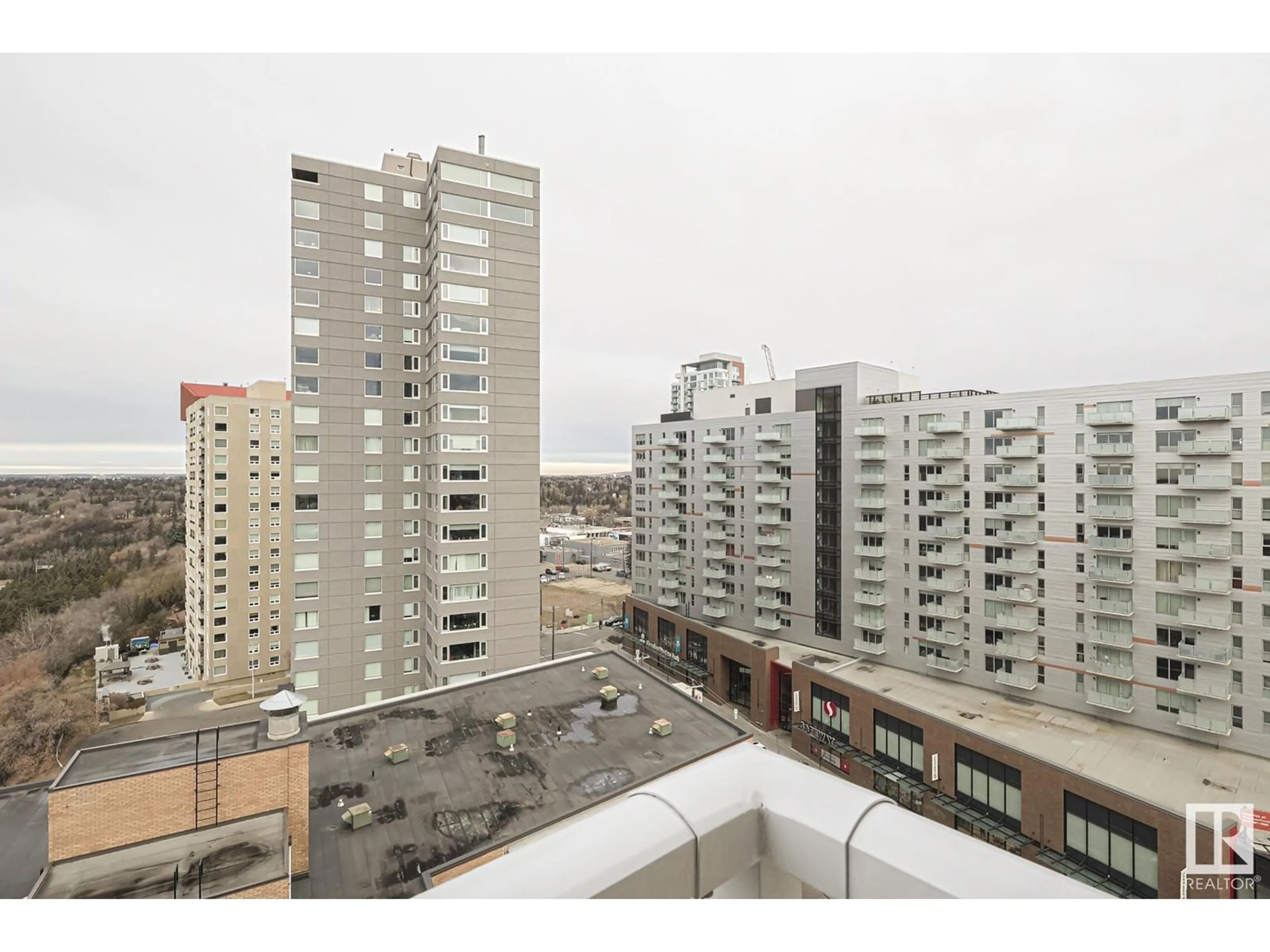 Balcony in the apartment, city buildings view from balcony for #1401 - 12141 JASPER AV, Edmonton Alberta T5N3X8