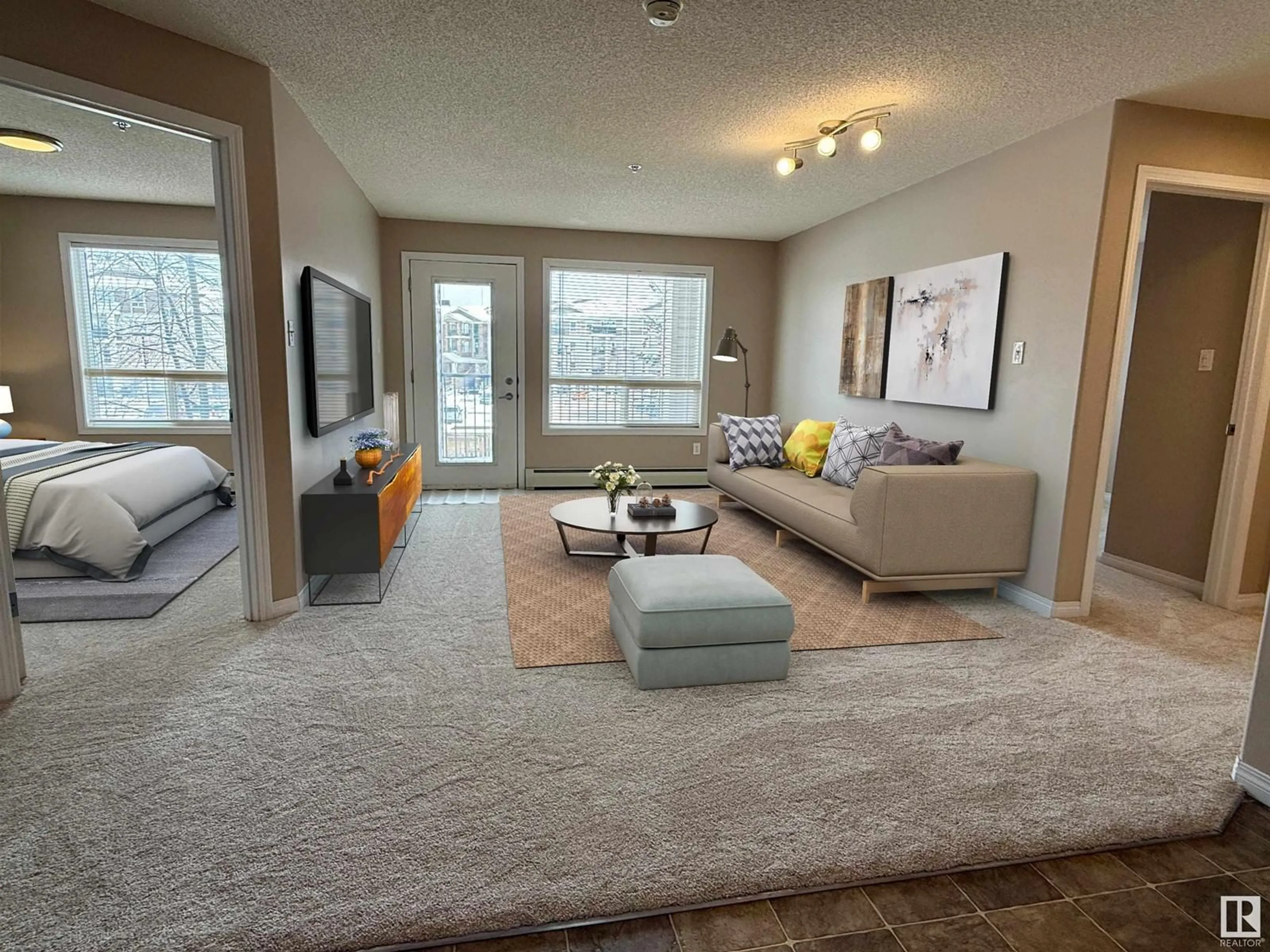Living room with furniture, carpet floor for 7331 - 6228 SOUTH TERWILLEGAR DR, Edmonton Alberta T6R0L9