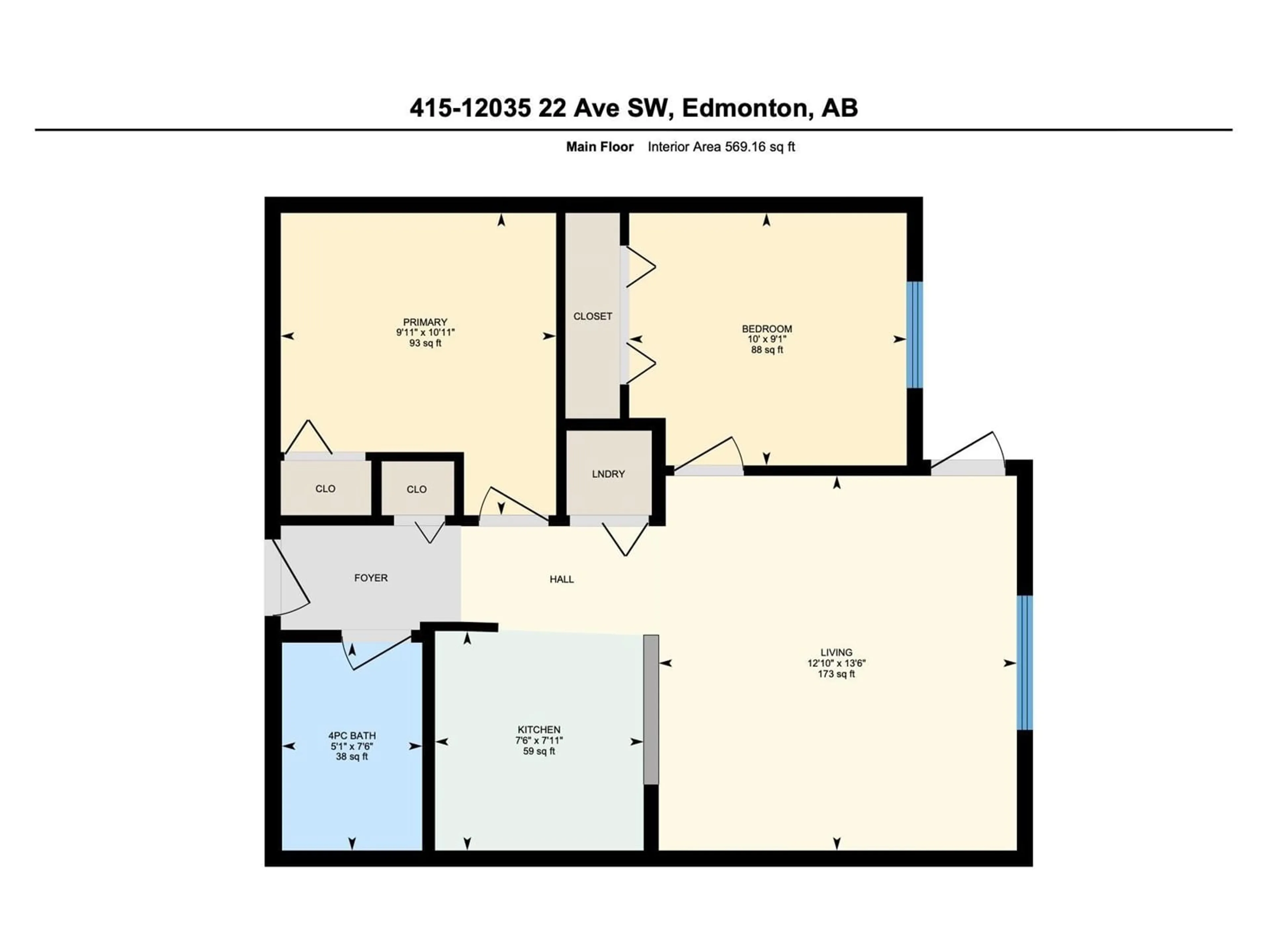 Floor plan for SW - 415 12035 22 AV, Edmonton Alberta T6W2X9
