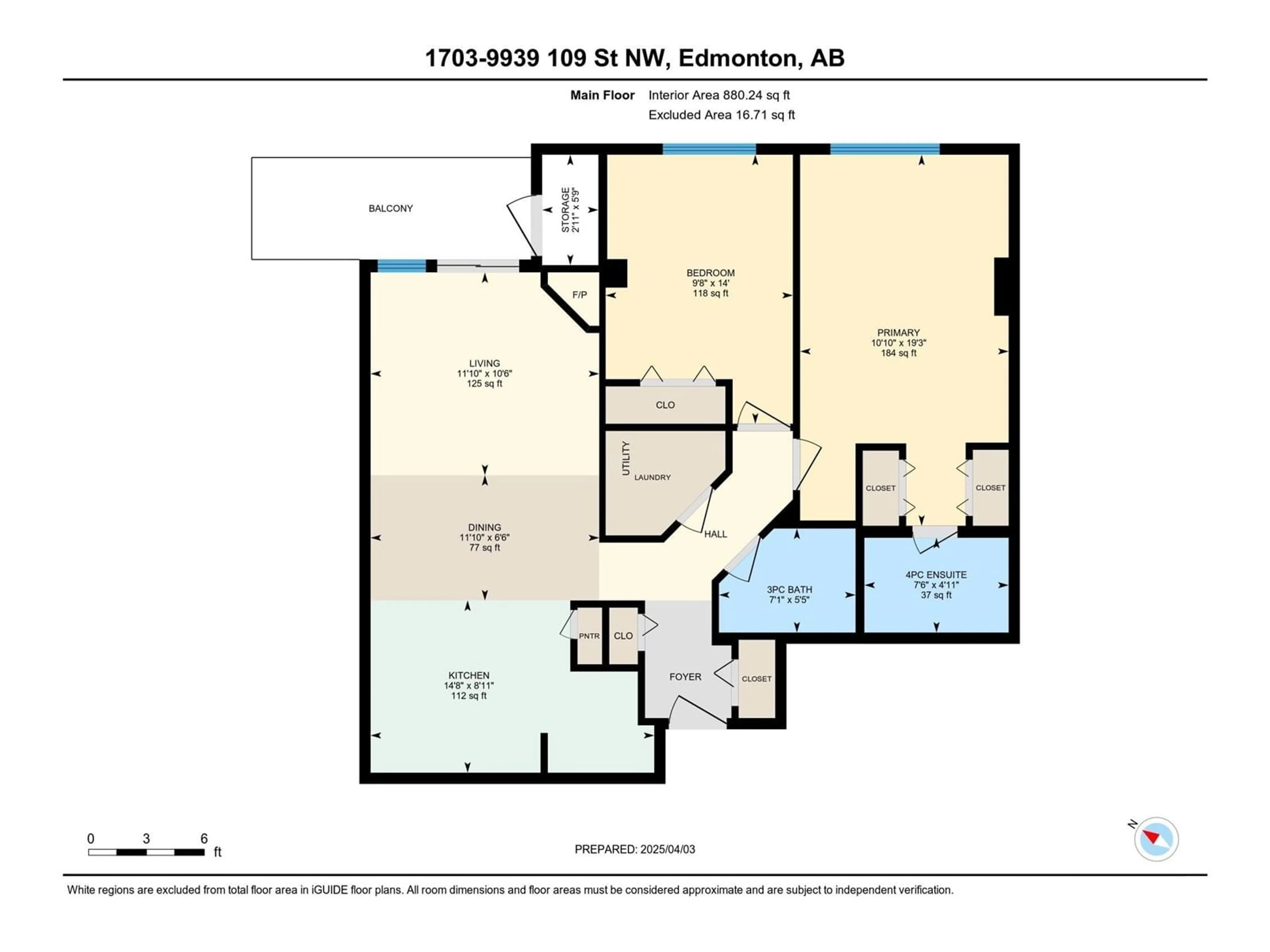 Floor plan for 1703 - 9939 109 ST, Edmonton Alberta T5K1H6