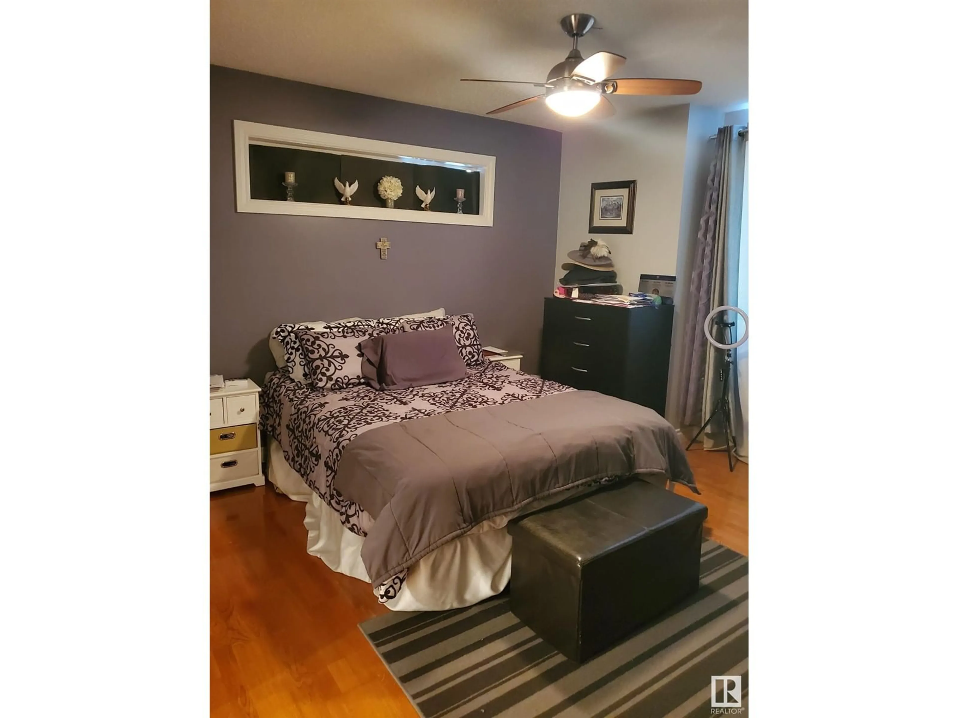 Bedroom with bed, wood/laminate floor for 2953 26 ST, Edmonton Alberta T6T2A1
