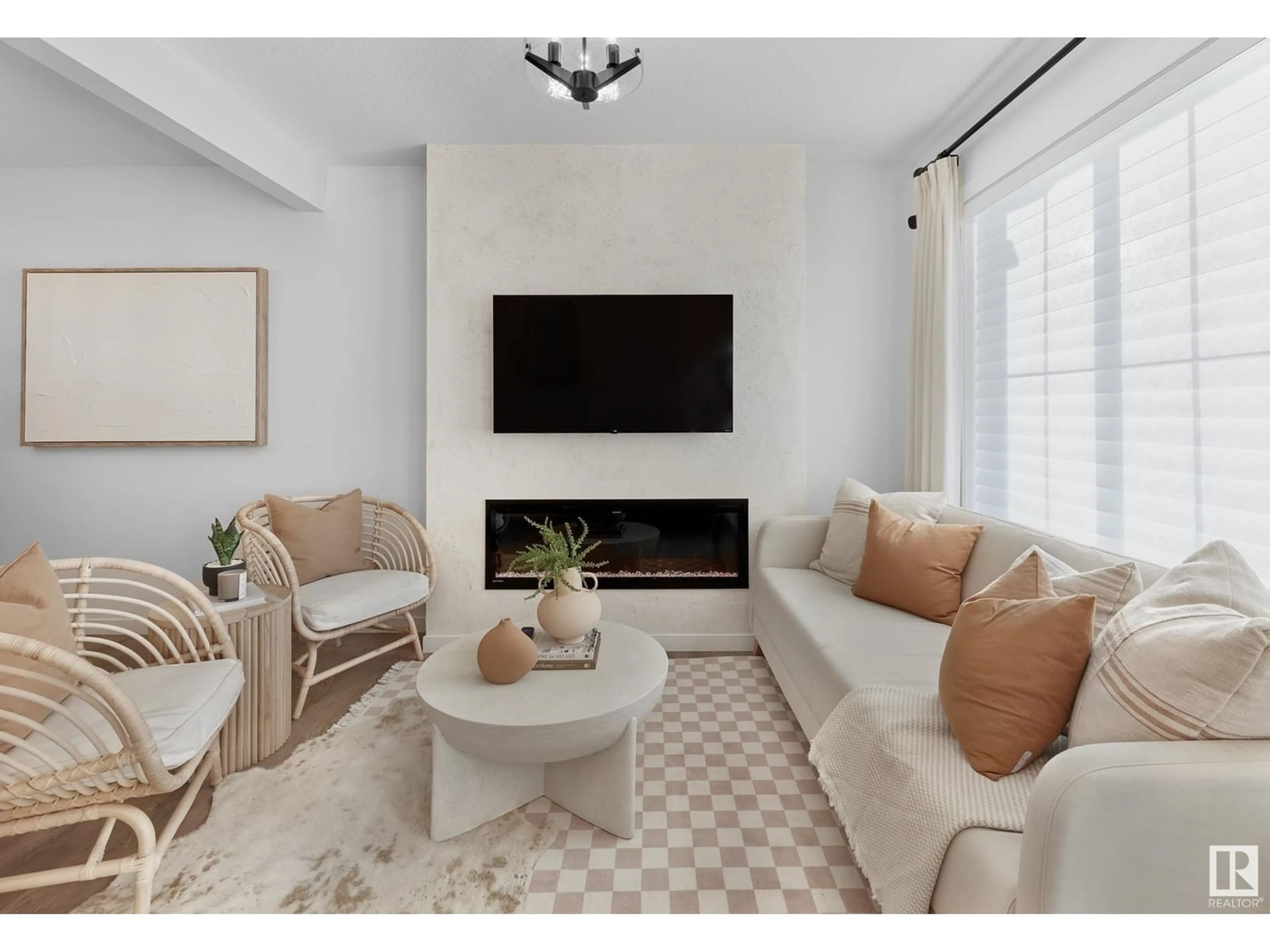 Living room with furniture, ceramic/tile floor for 465 ASTER DR, Edmonton Alberta T6T2N8