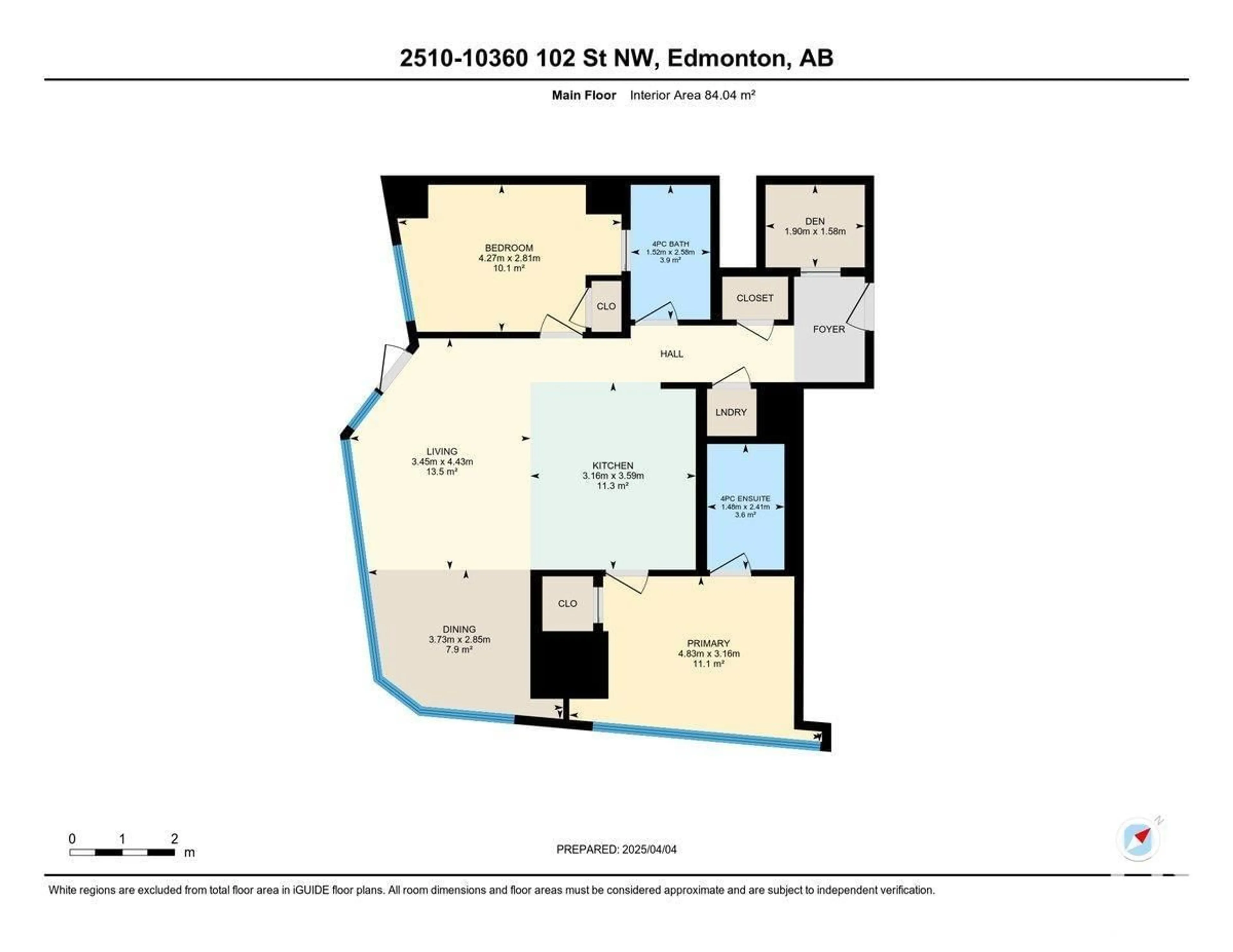 Floor plan for 2510 10360 102 ST NW, Edmonton Alberta T5J0K6