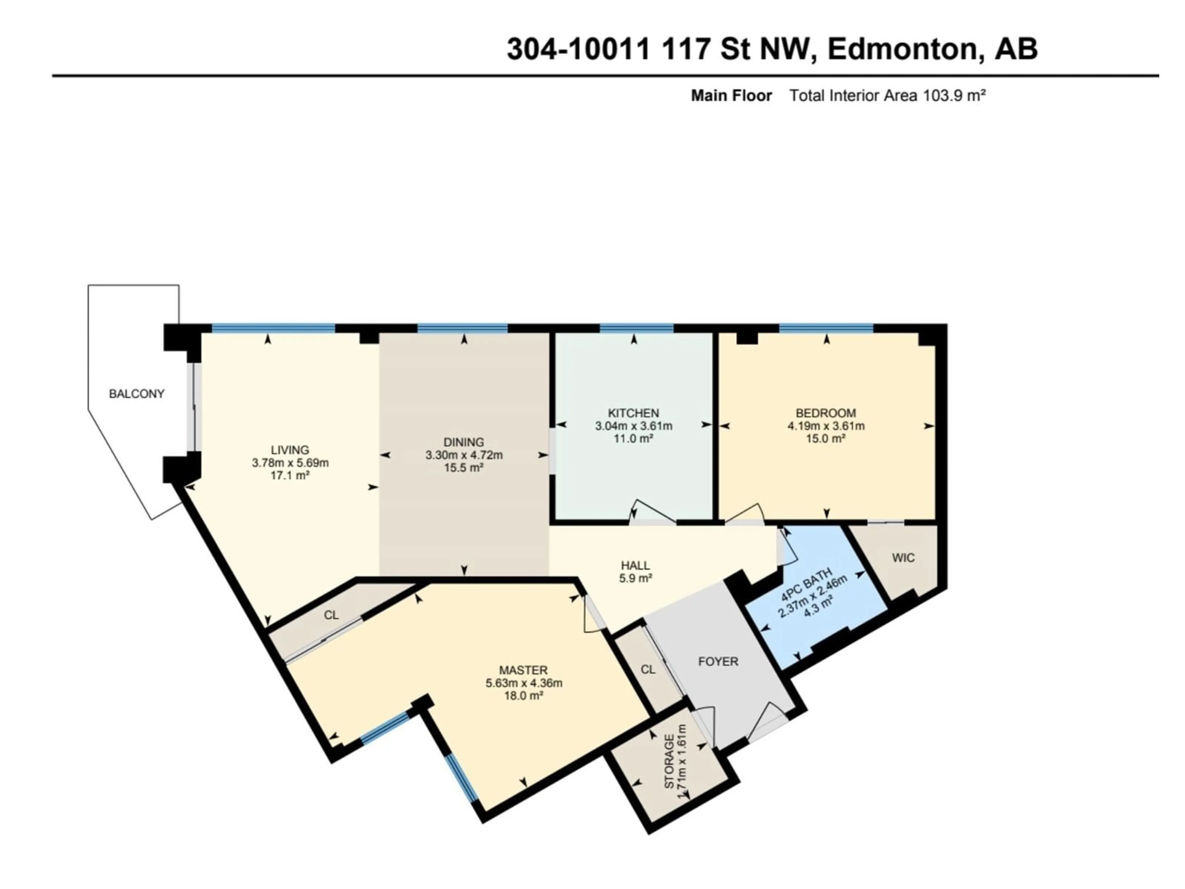 Floor plan for #304 - 10011 117 ST, Edmonton Alberta T5K1W7