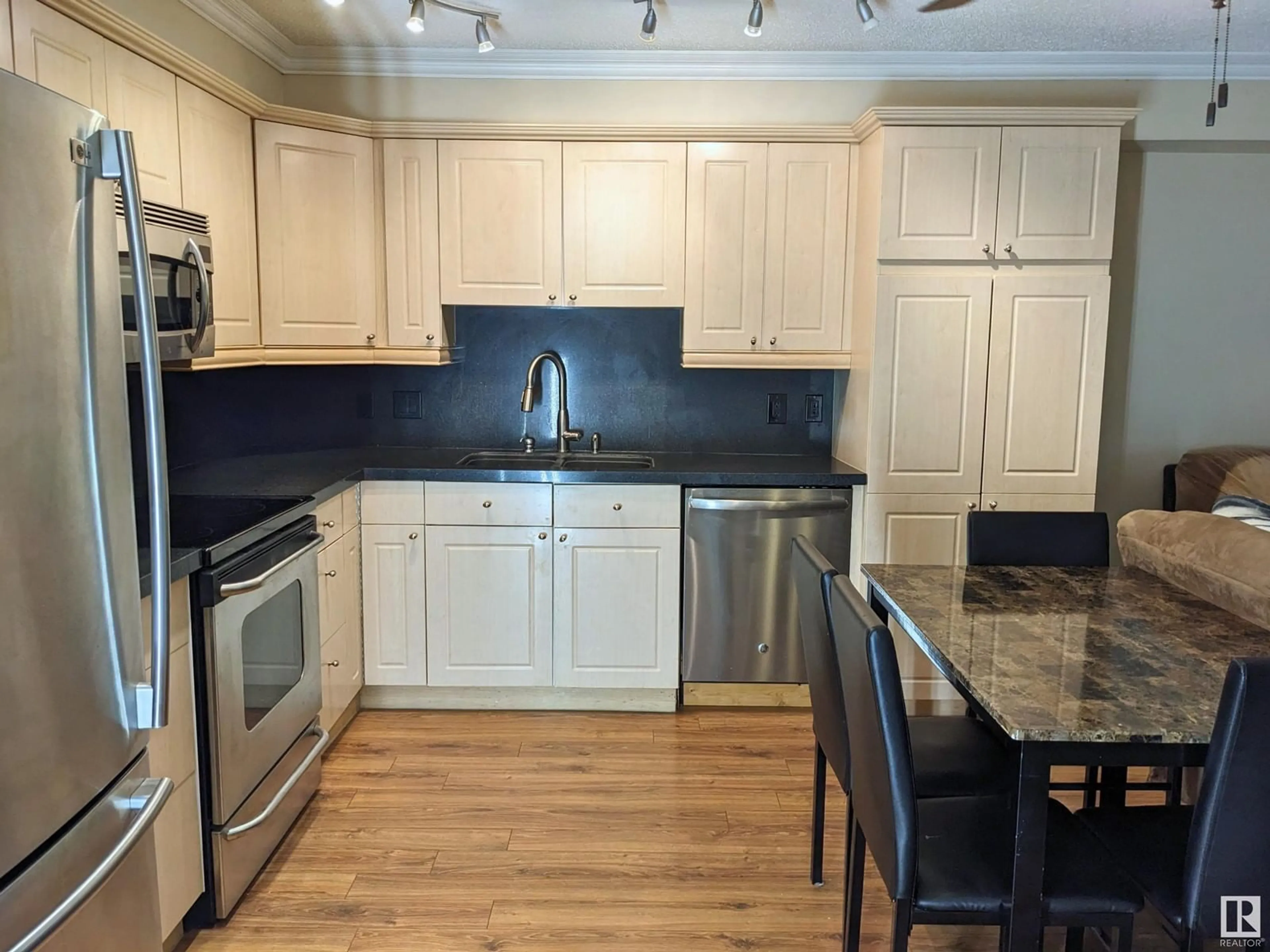 Standard kitchen, wood/laminate floor for #101 - 10311 111 ST, Edmonton Alberta T5K2Y8