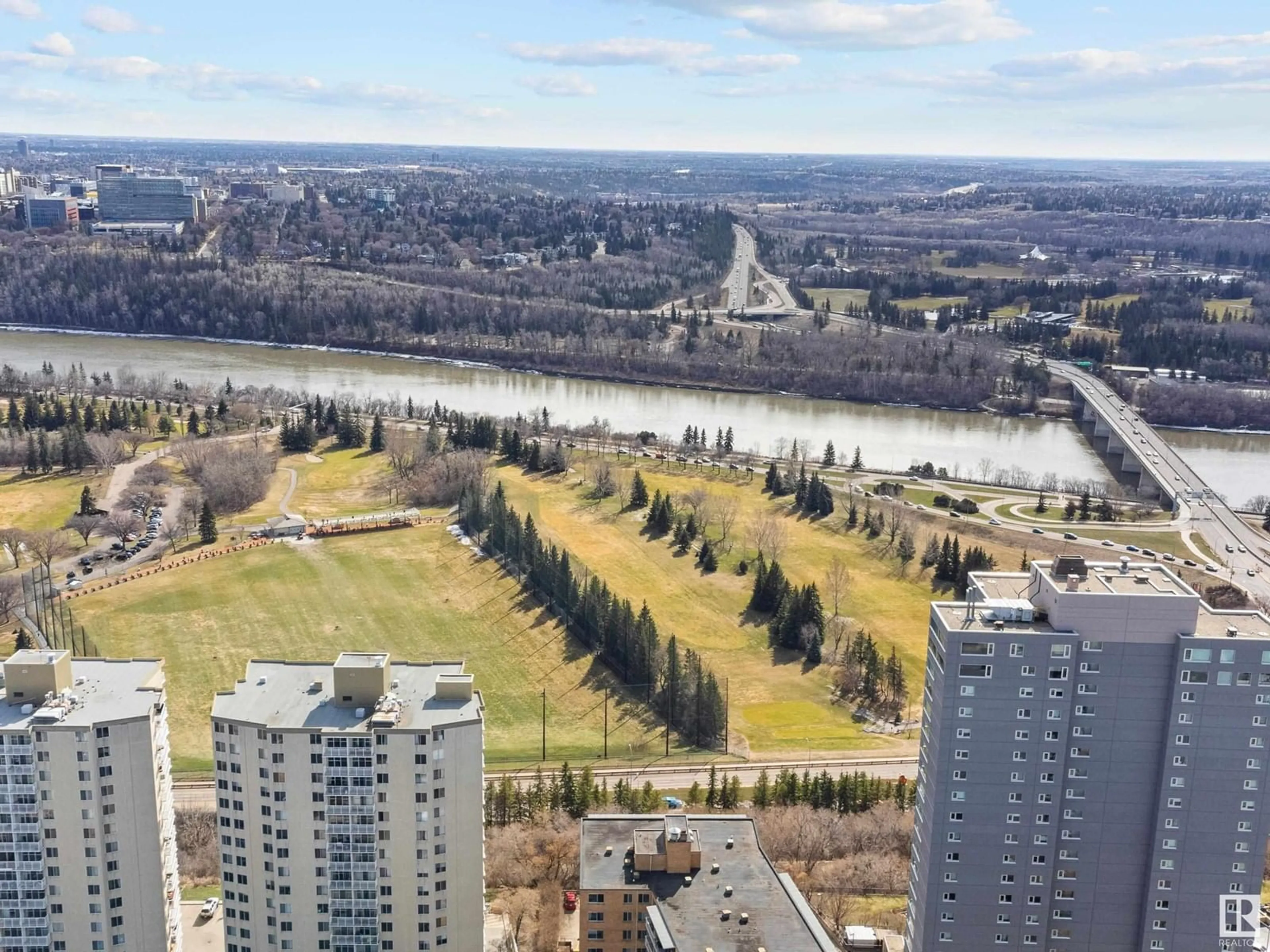A pic from outside/outdoor area/front of a property/back of a property/a pic from drone, water/lake/river/ocean view for 1601 - 12141 JASPER AV, Edmonton Alberta T5N3X8