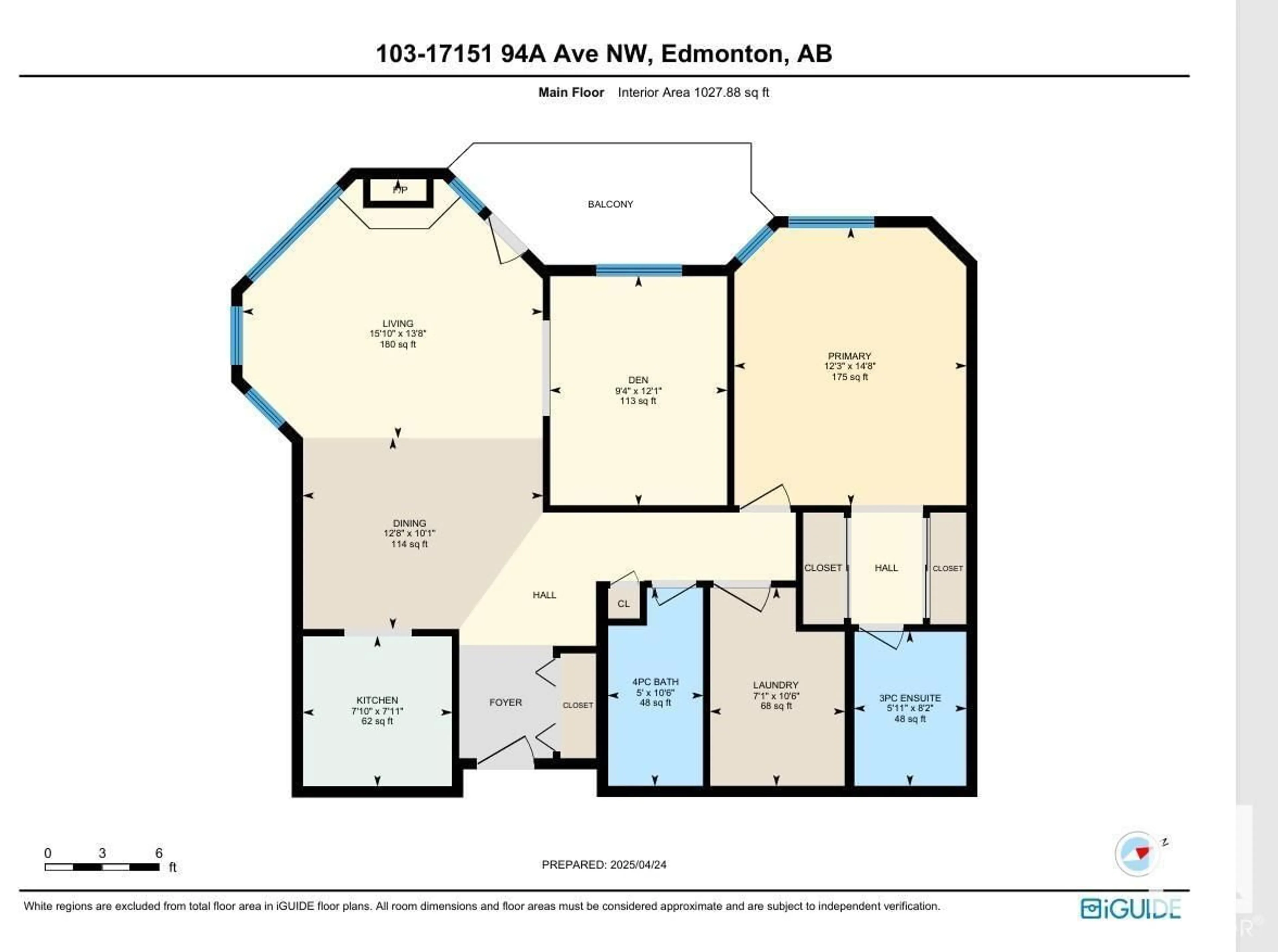 Floor plan for #103 - 17151 94A AV NW, Edmonton Alberta T5T5Z9
