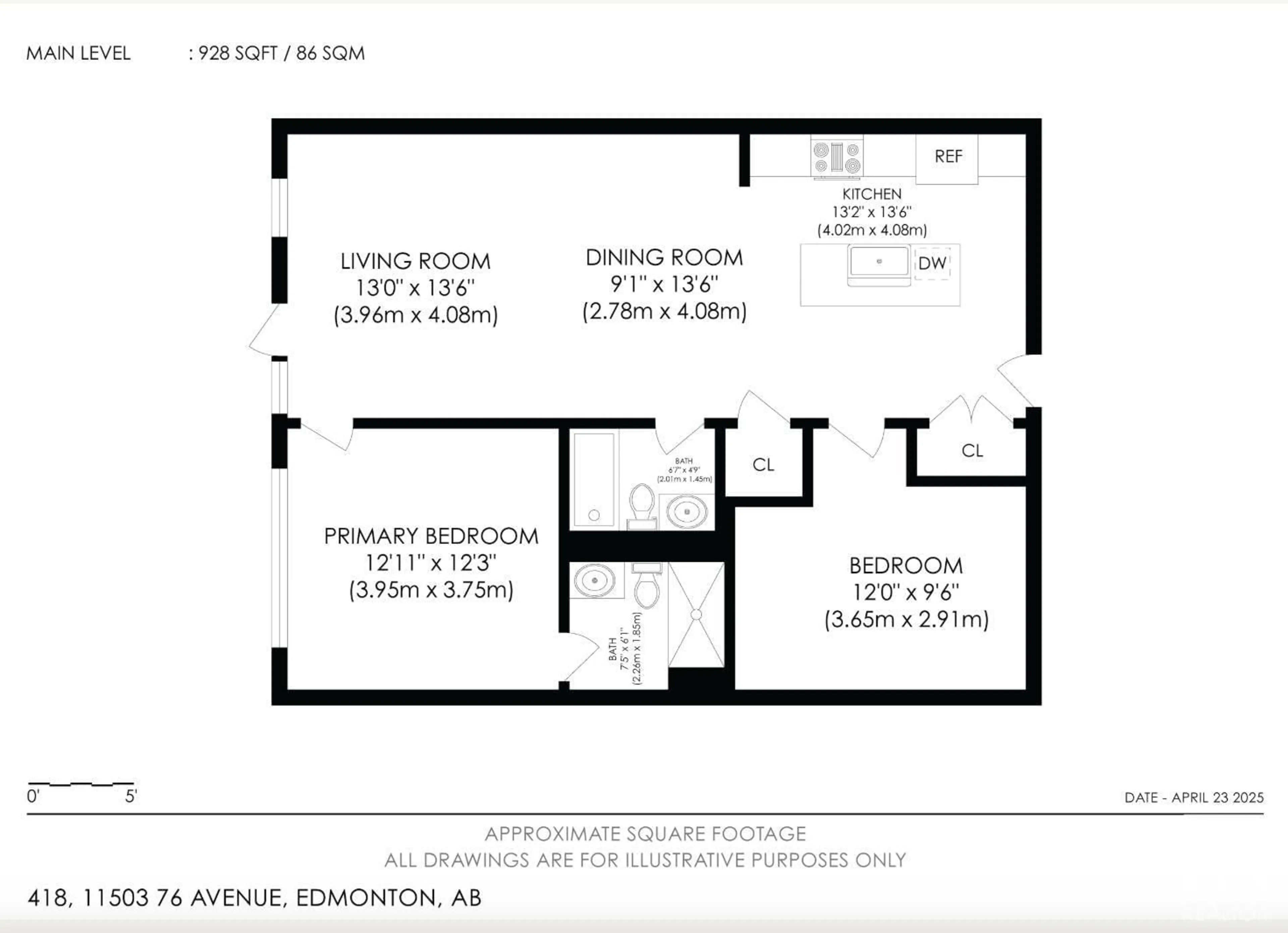 Floor plan for 418 11503 76 AV NW, Edmonton Alberta T6G0K6