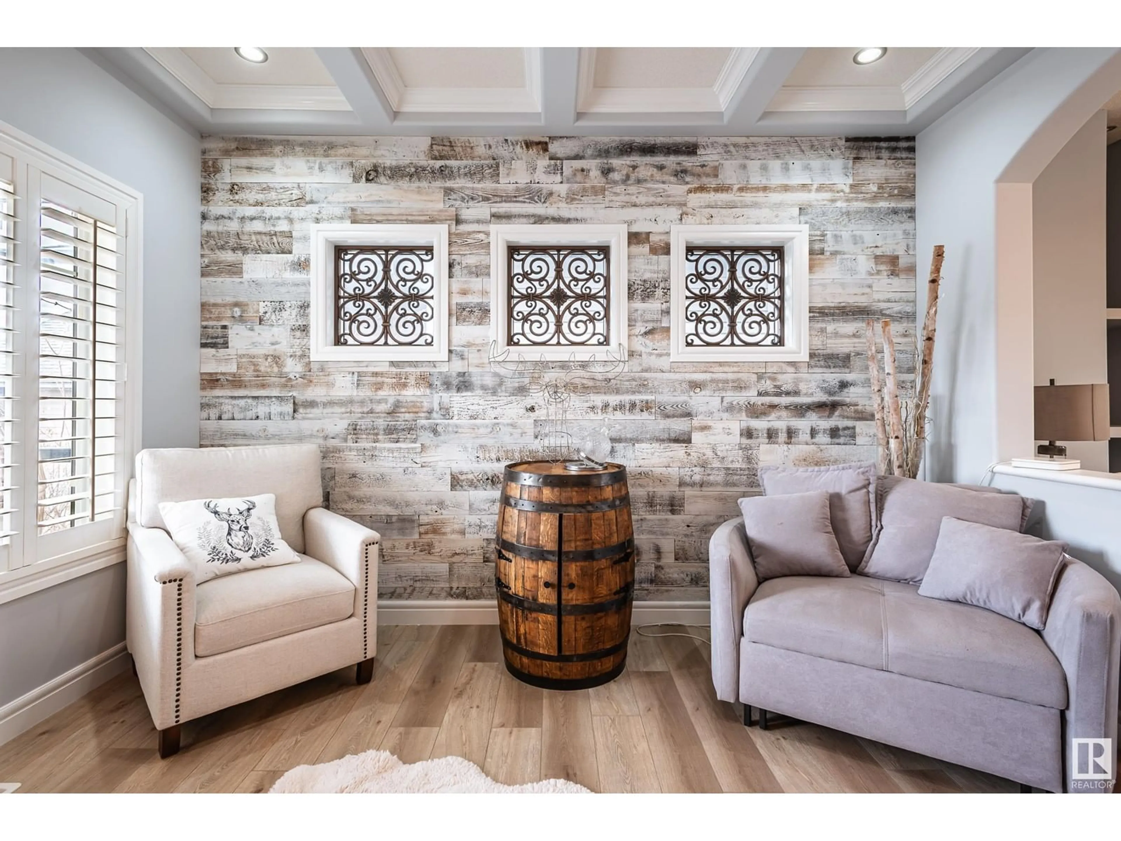 Living room with furniture, wood/laminate floor for 307 CALLAGHAN CL, Edmonton Alberta T6W0G3