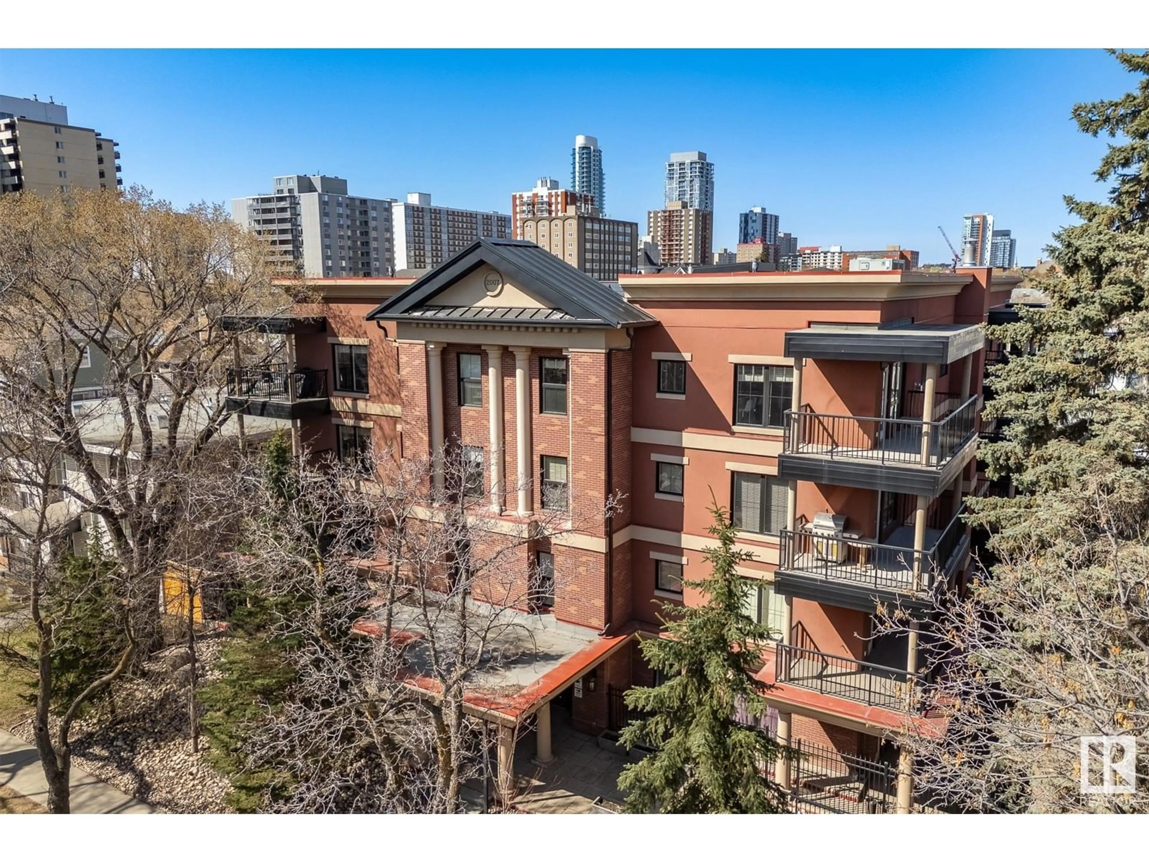 A pic from outside/outdoor area/front of a property/back of a property/a pic from drone, city buildings view from balcony for #104 - 10232 115 ST, Edmonton Alberta T5K1T8