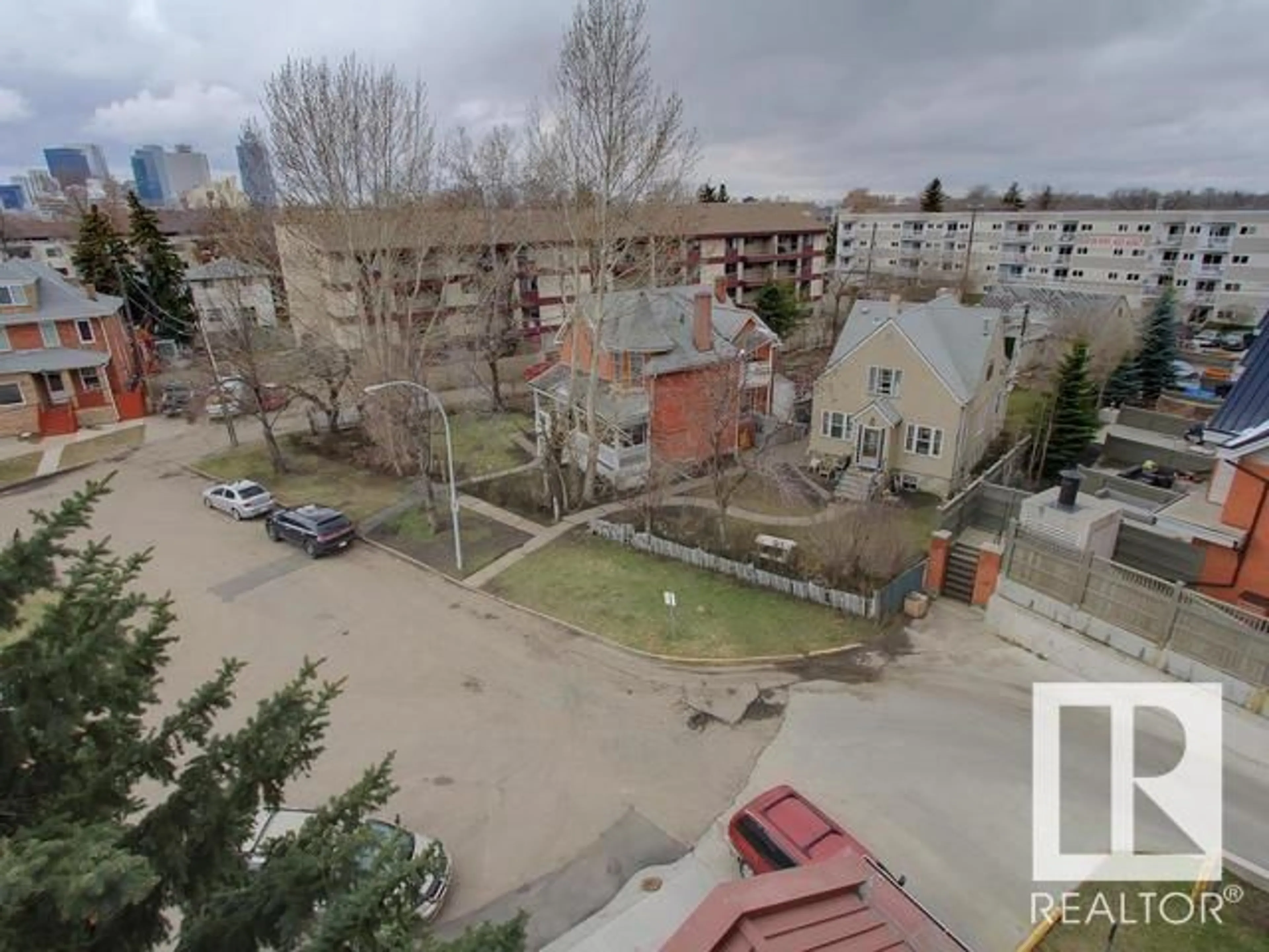 A pic from outside/outdoor area/front of a property/back of a property/a pic from drone, city buildings view from balcony for #504 - 9028 JASPER AV, Edmonton Alberta T5H3Y6