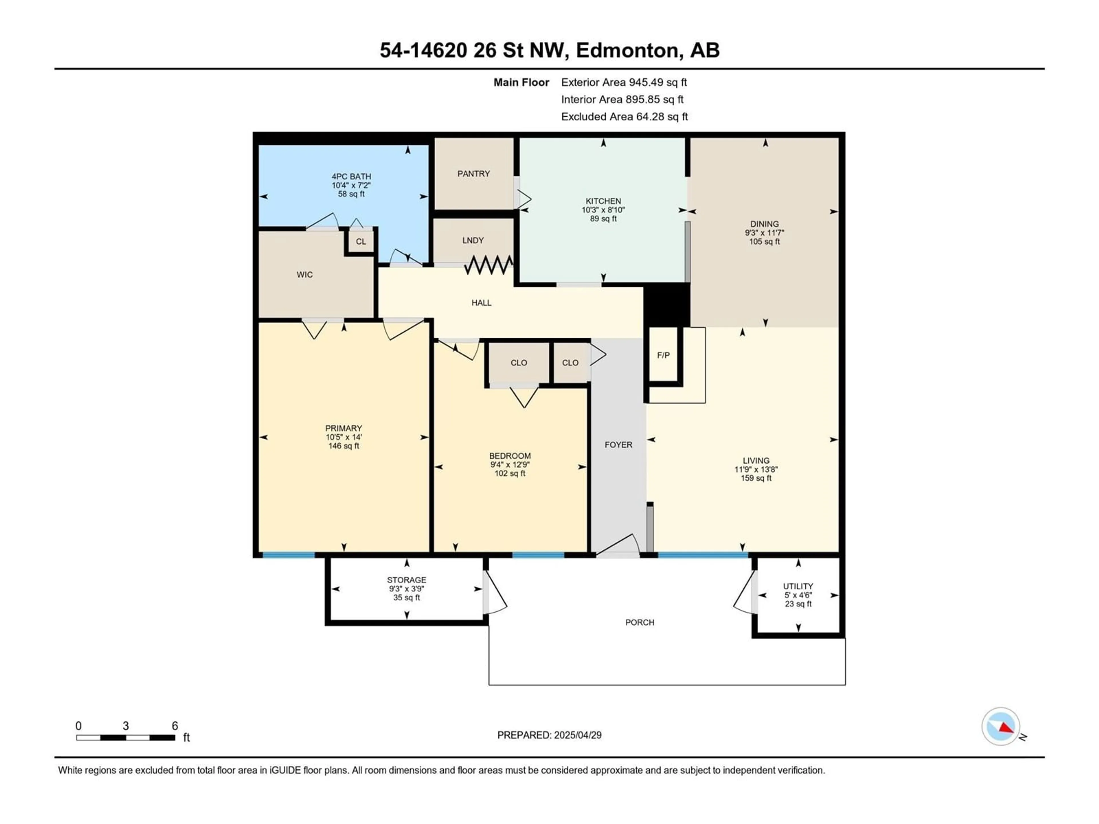 Floor plan for #54 - 14620 26 ST, Edmonton Alberta T5Y2J9