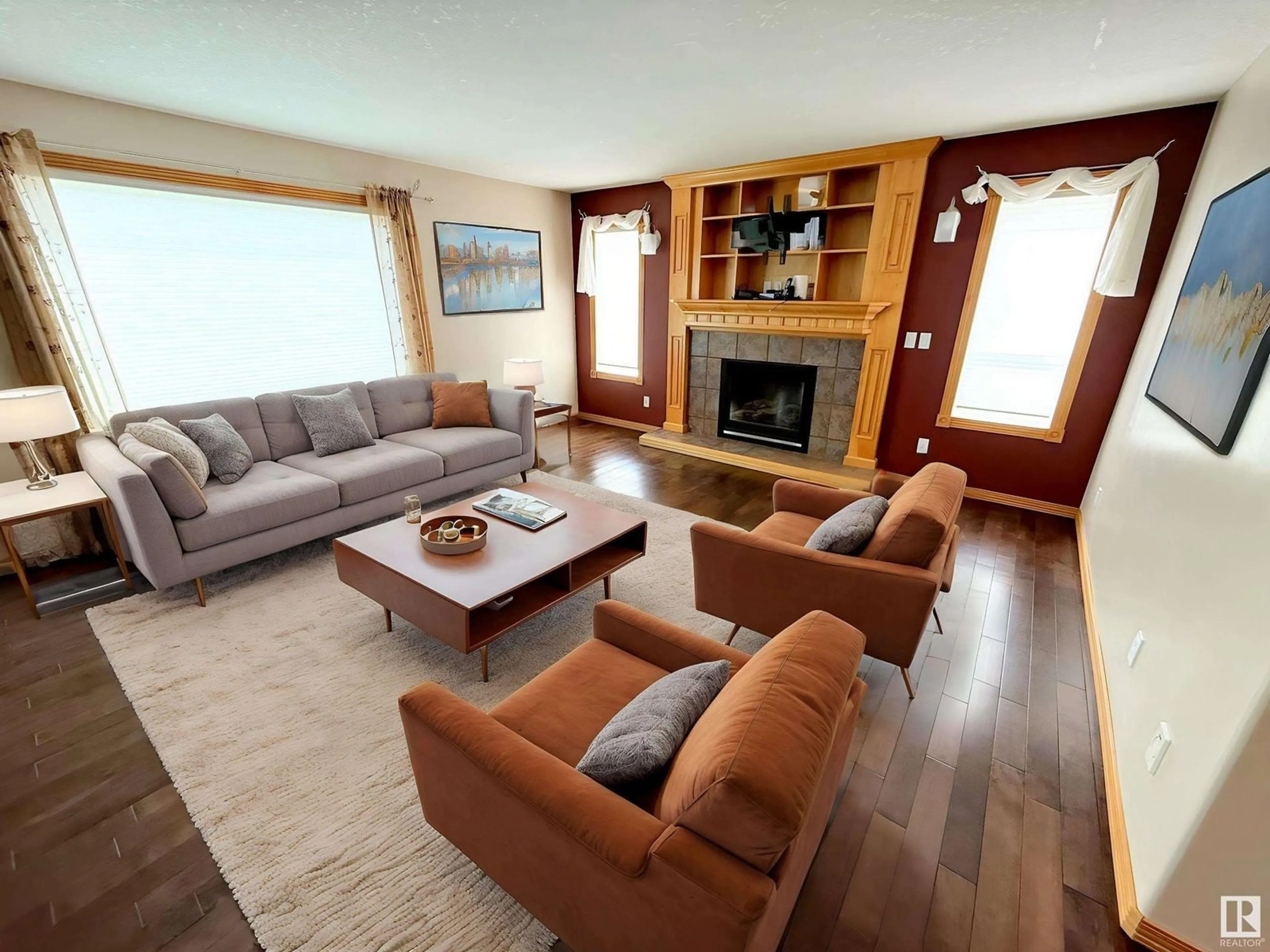 Living room with furniture, wood/laminate floor for 6 LINKSIDE WY, Spruce Grove Alberta T7X4H7