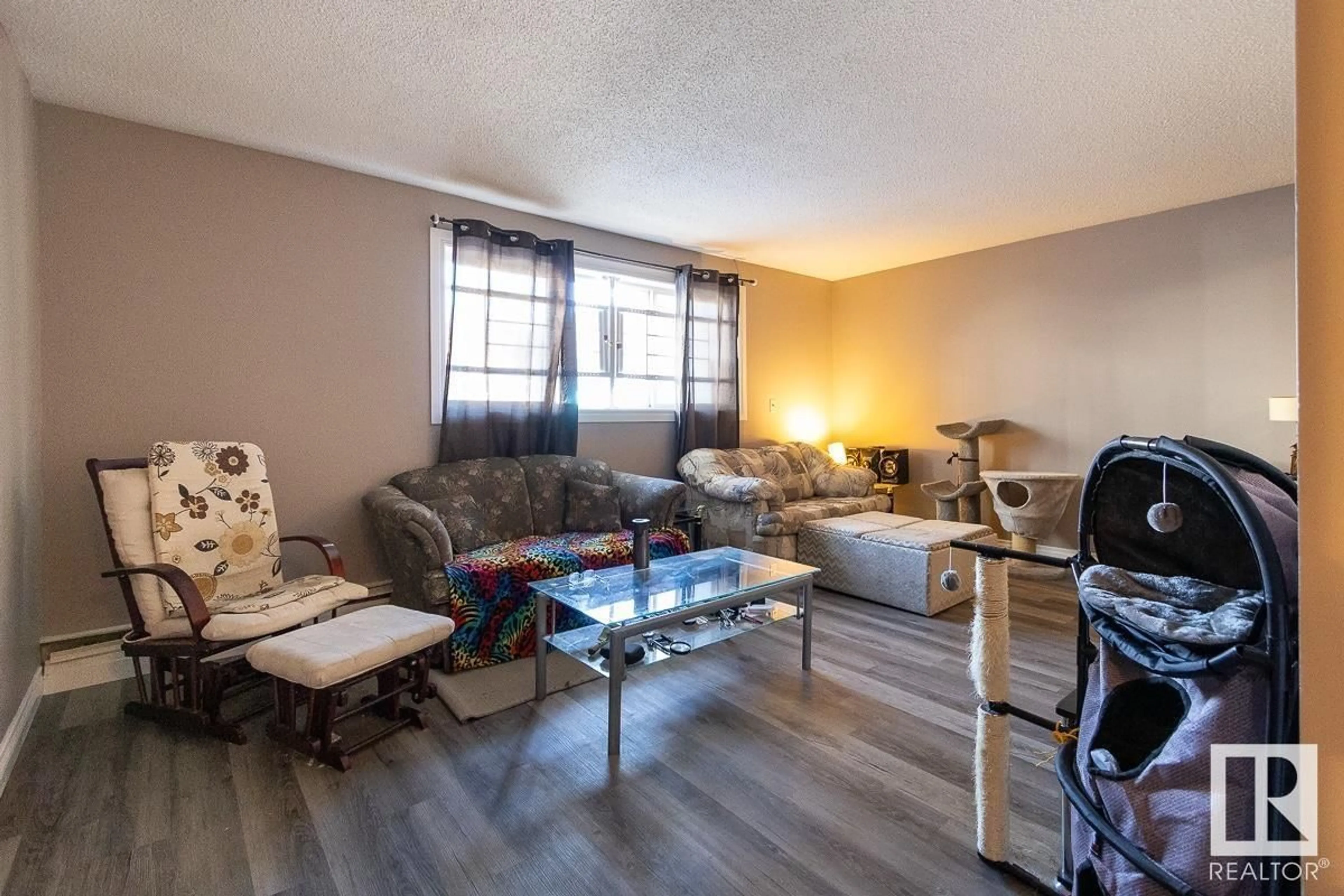 Living room with furniture, wood/laminate floor for #104 - 10415 93 ST, Edmonton Alberta T5H1X5