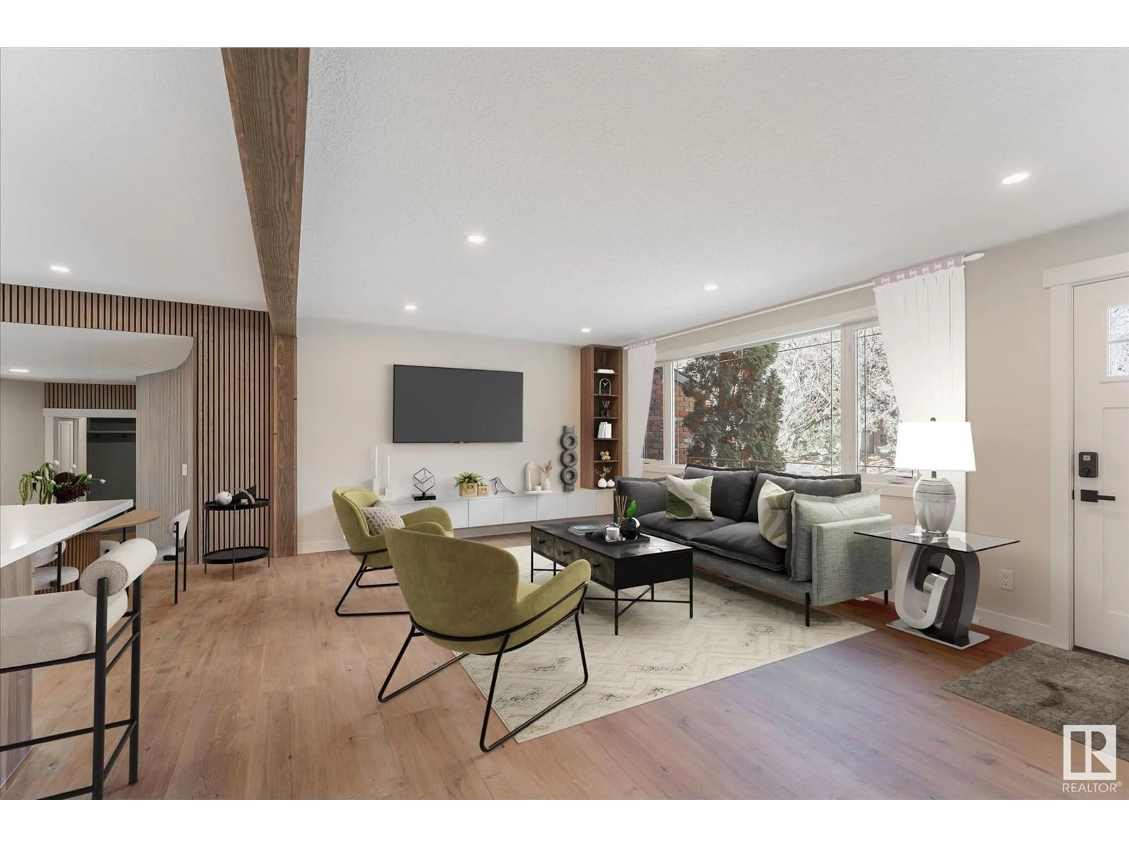 Living room with furniture, wood/laminate floor for 17 SPRUCE CR, St. Albert Alberta T8N0H4