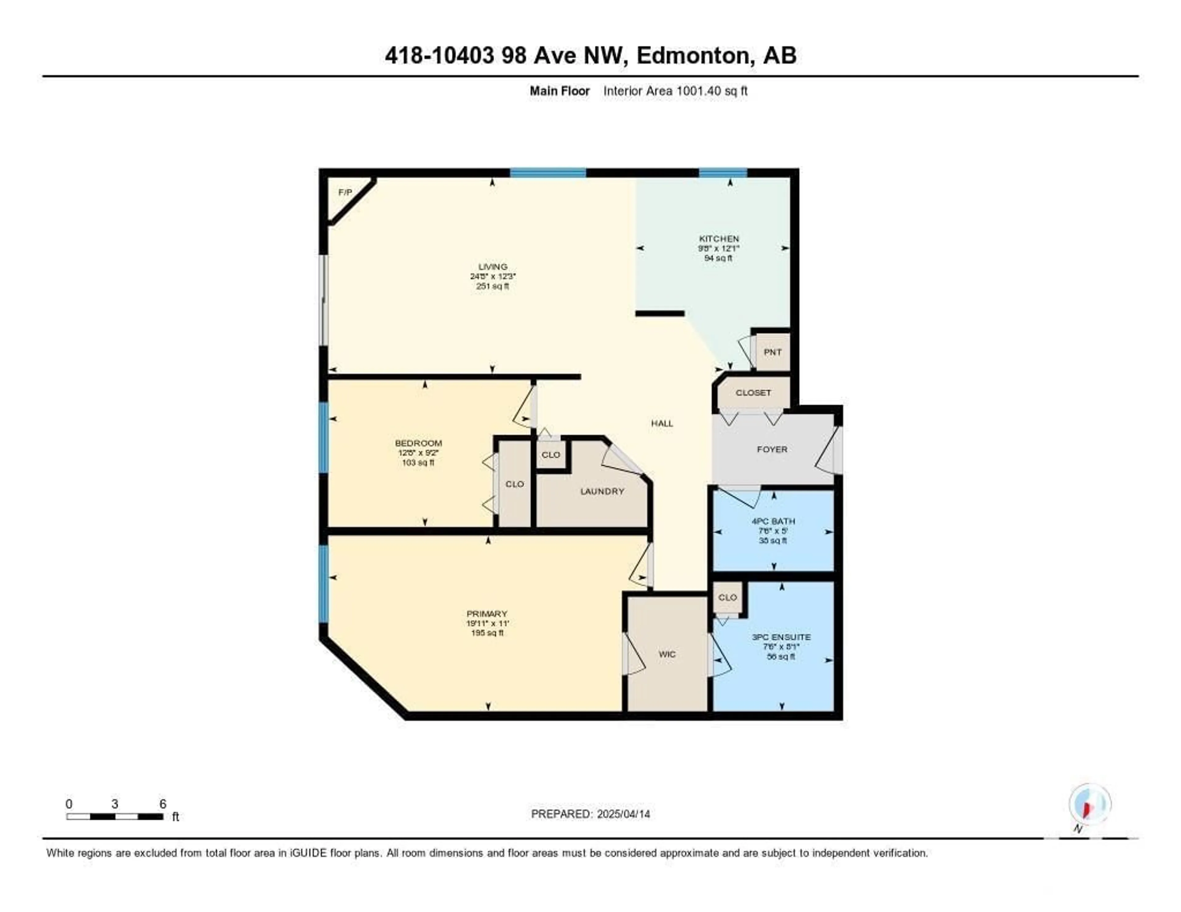 Floor plan for 418 10403 98 AV NW, Edmonton Alberta T5K2Y5