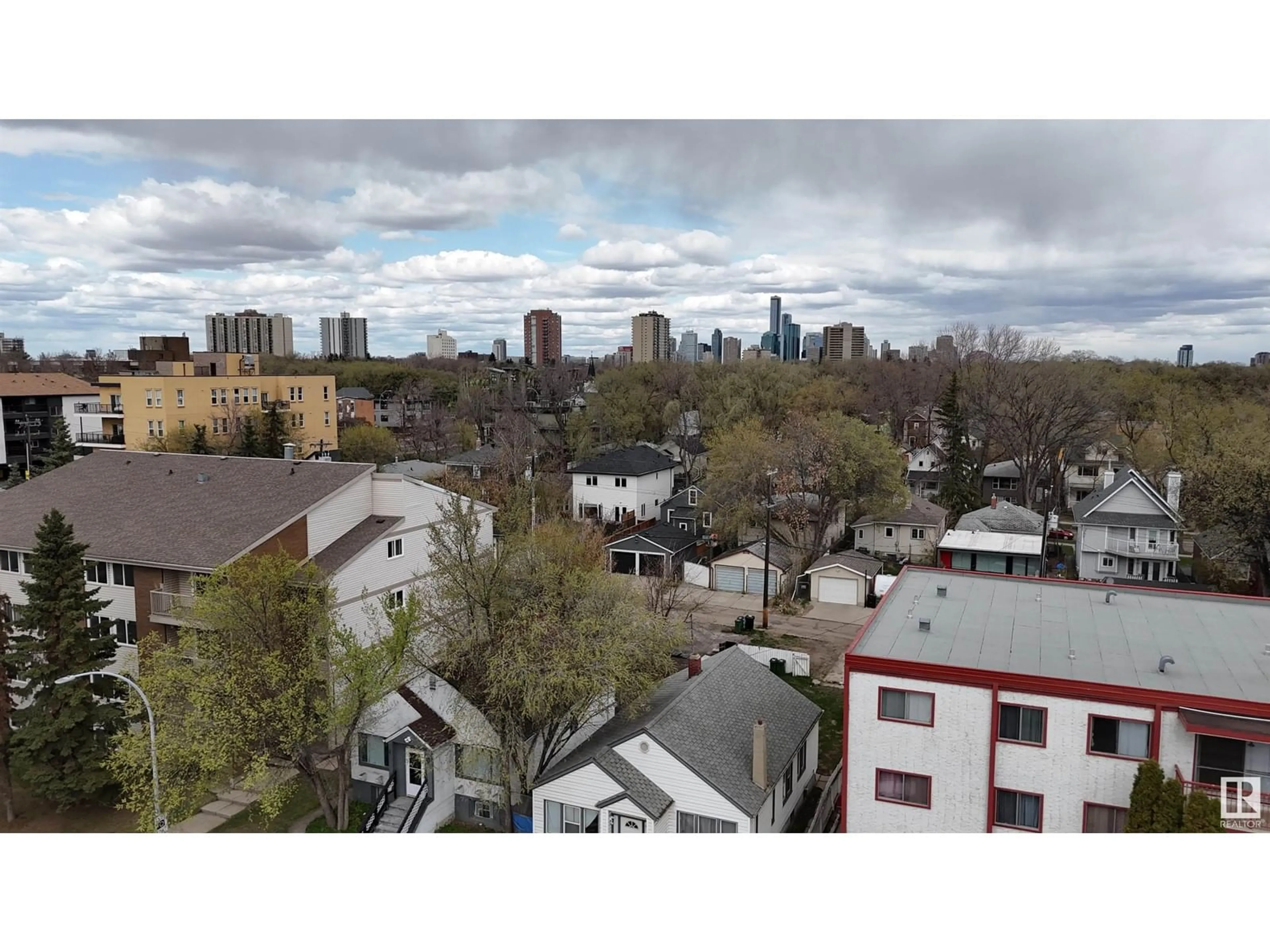 A pic from outside/outdoor area/front of a property/back of a property/a pic from drone, city buildings view from balcony for #4 - 9835 82 AV, Edmonton Alberta T6E1Y7